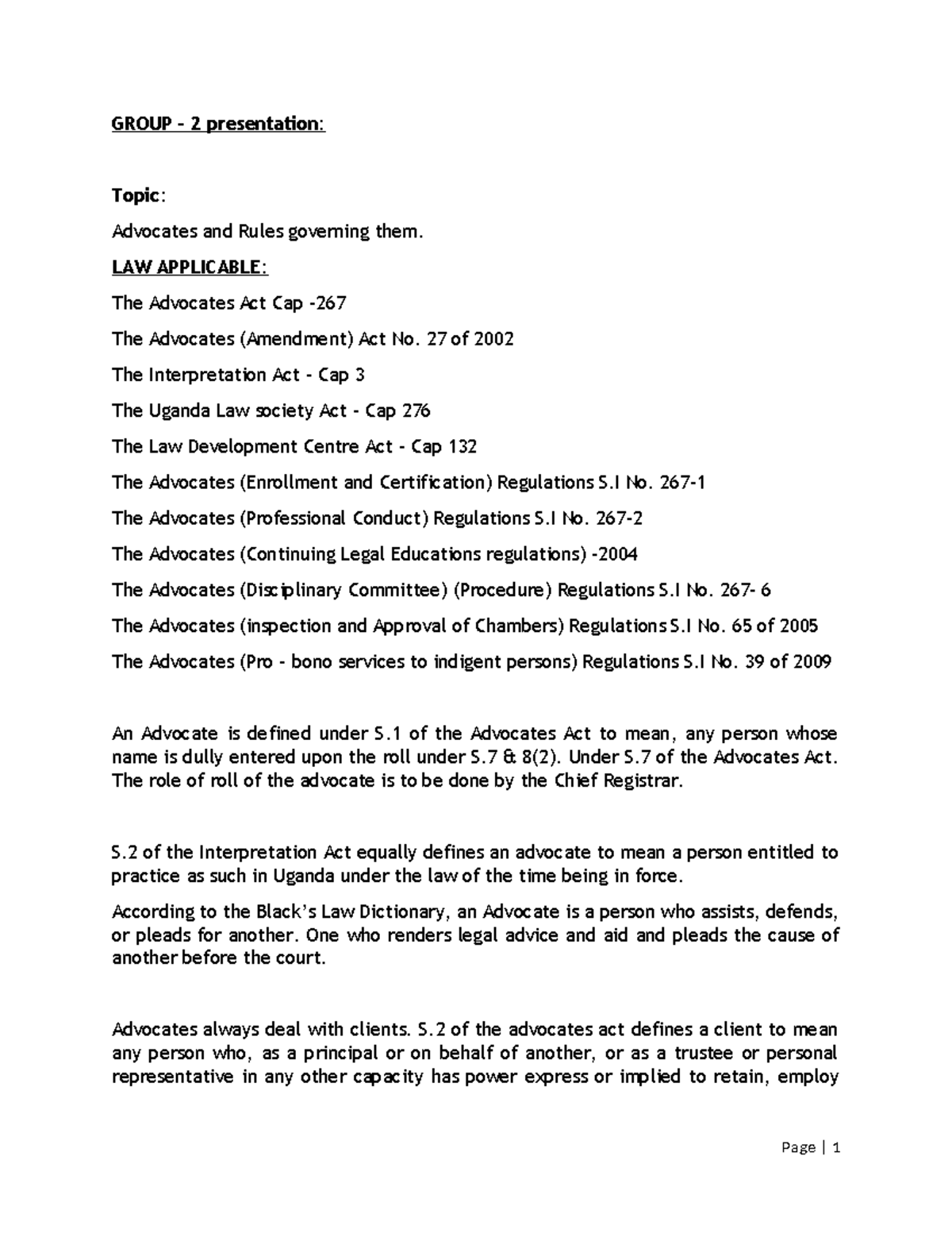 Advocates and Professional Conduct Regulations - Notes (LAW 101) - Studocu