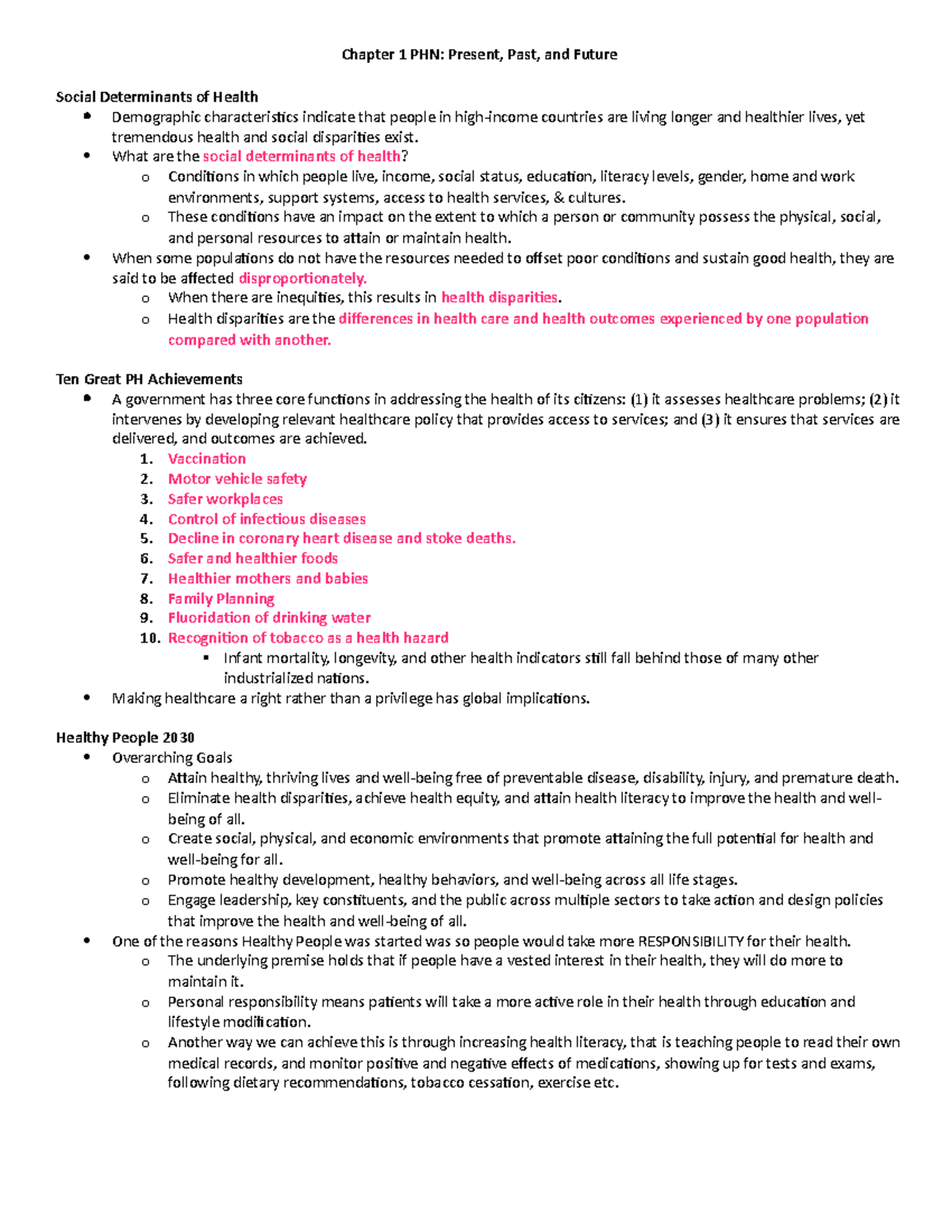 Chapter 1 - Public Health Nursing Study Guide for PHN 101 - Studocu