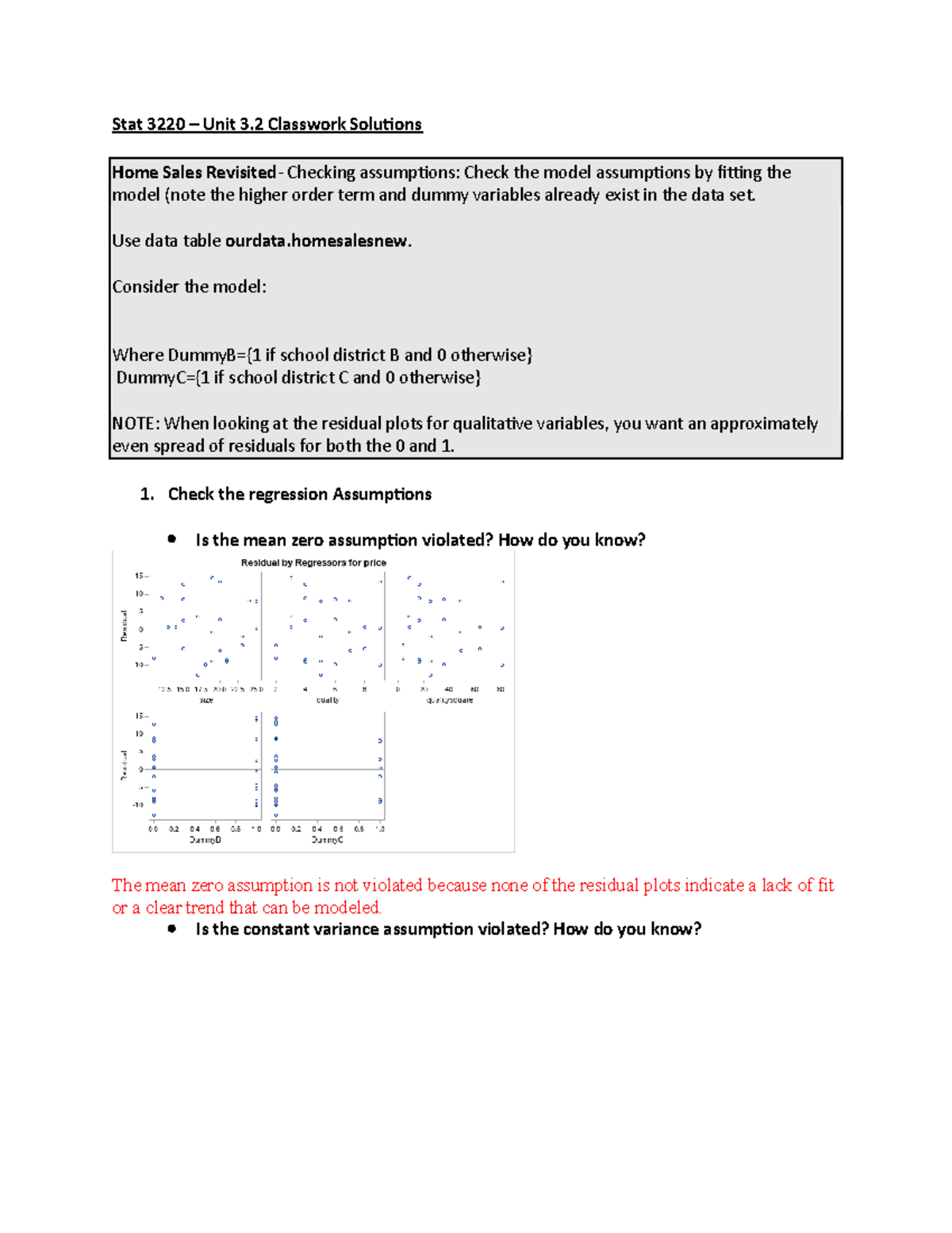 Stat 3220 – Unit 3.2 Assignment Solutions for Regression Models - Studocu