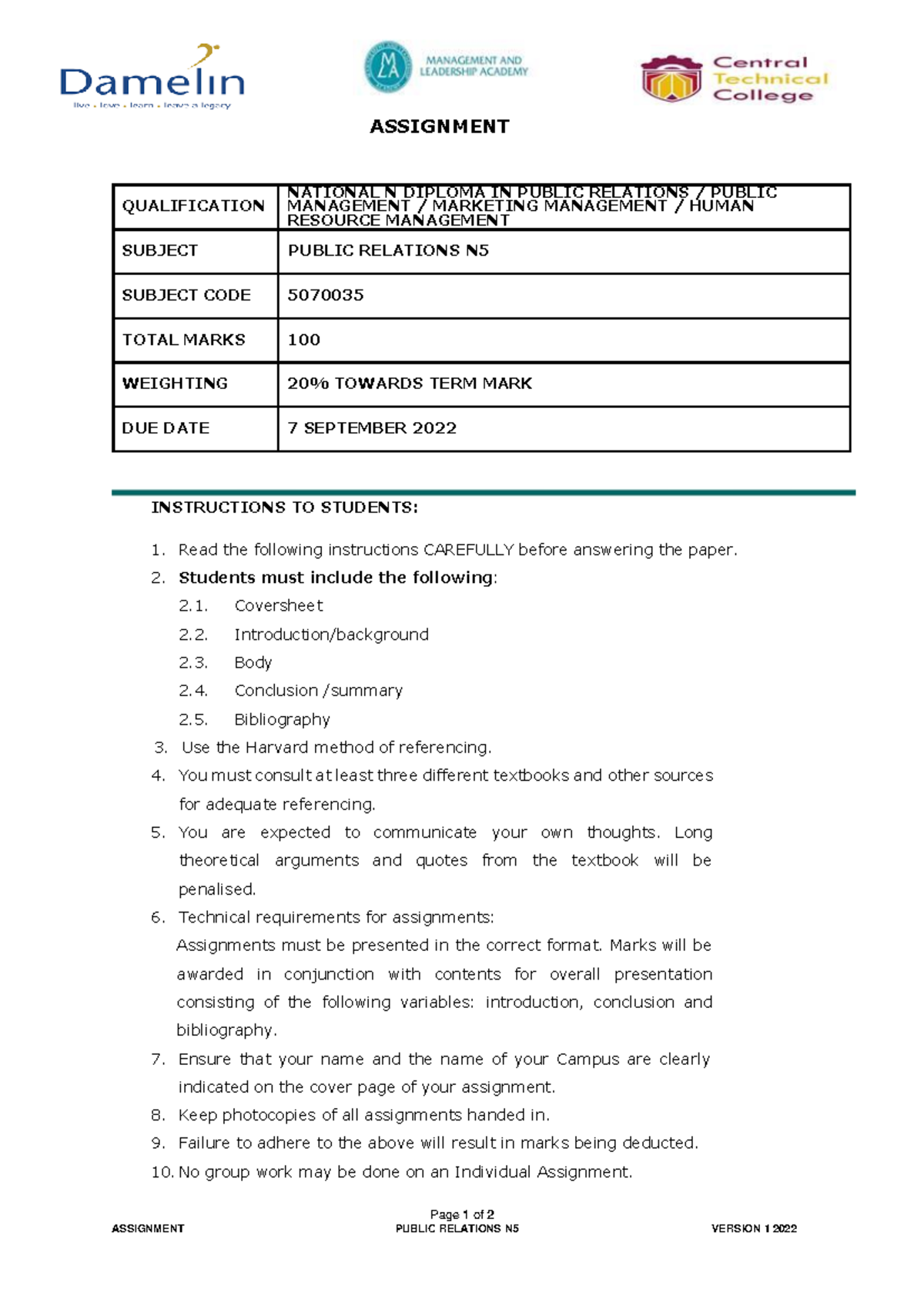 Public Relations N5 Assignment S2: Planning Effective Events - Studocu