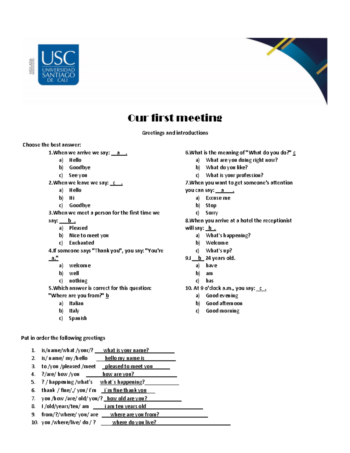Our First Meeting: Greetings & Introductions (ENG101) - Studocu