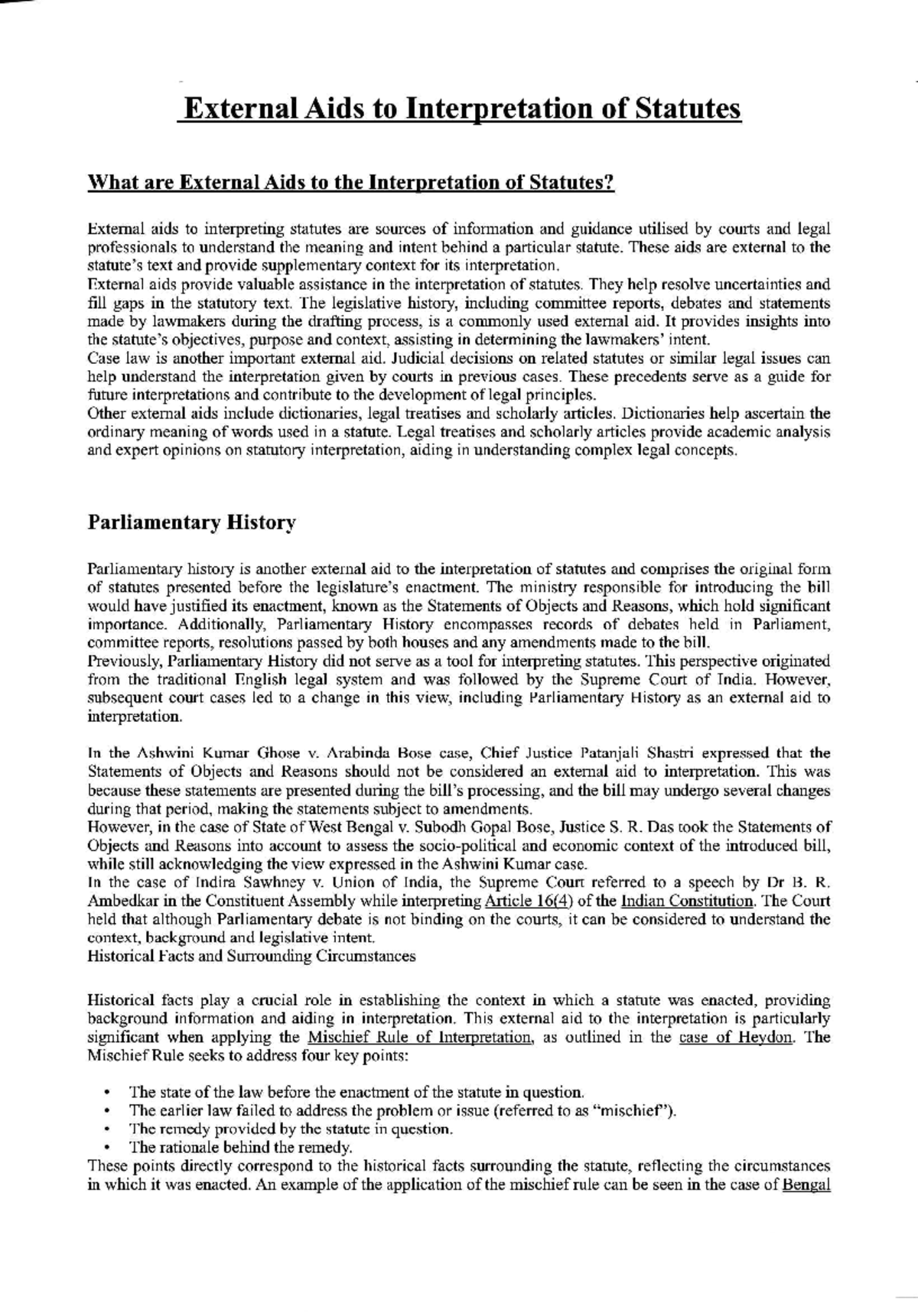 External Aids to Statutory Interpretation: Key Insights and Cases - Studocu