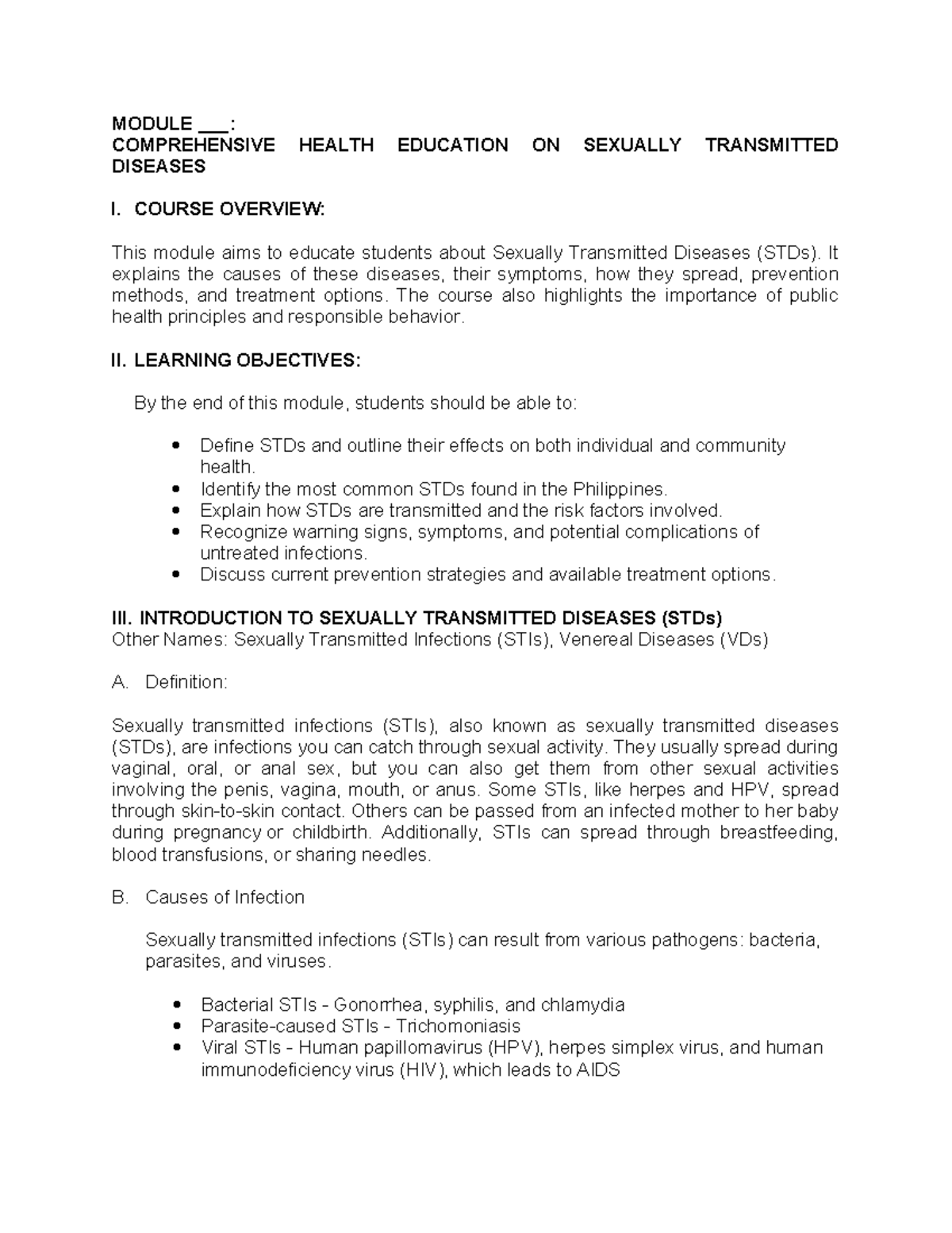 NSTP Module on Comprehensive Education About STDs (Final) - Studocu