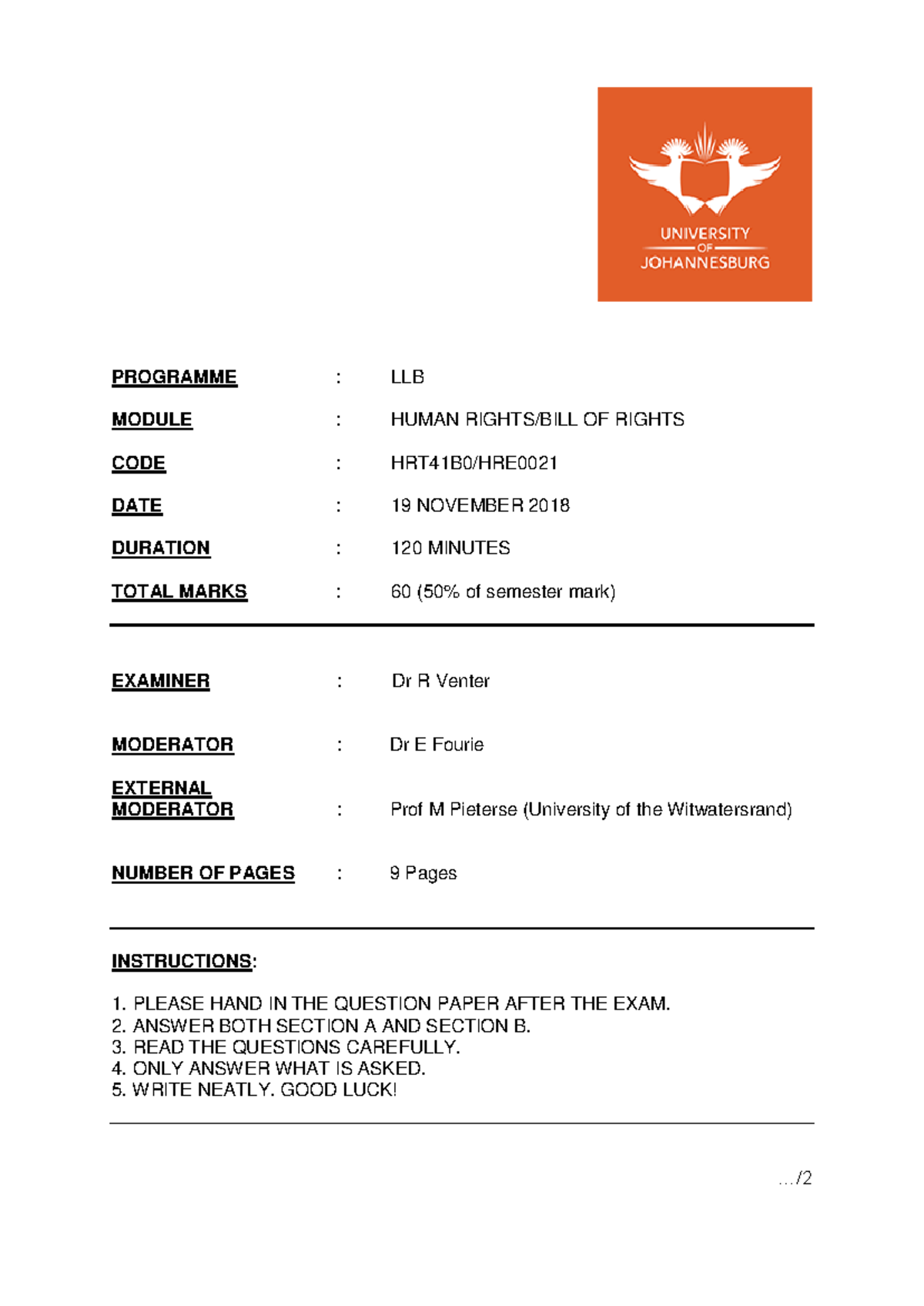 Human Rights Final Exam HRT41B0/HRE – 19 Nov 2018 Overview - Studocu