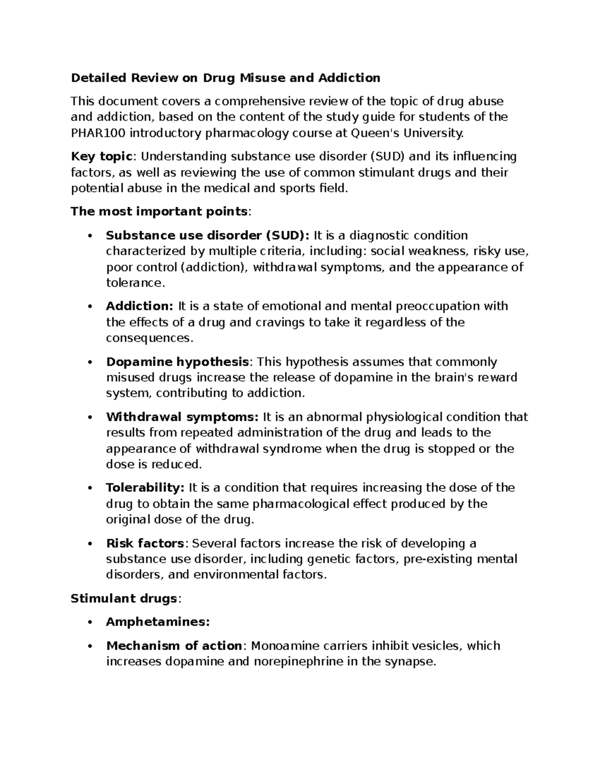 PHAR100 Module 2: Review on Drug Misuse and Addiction Insights - Studocu