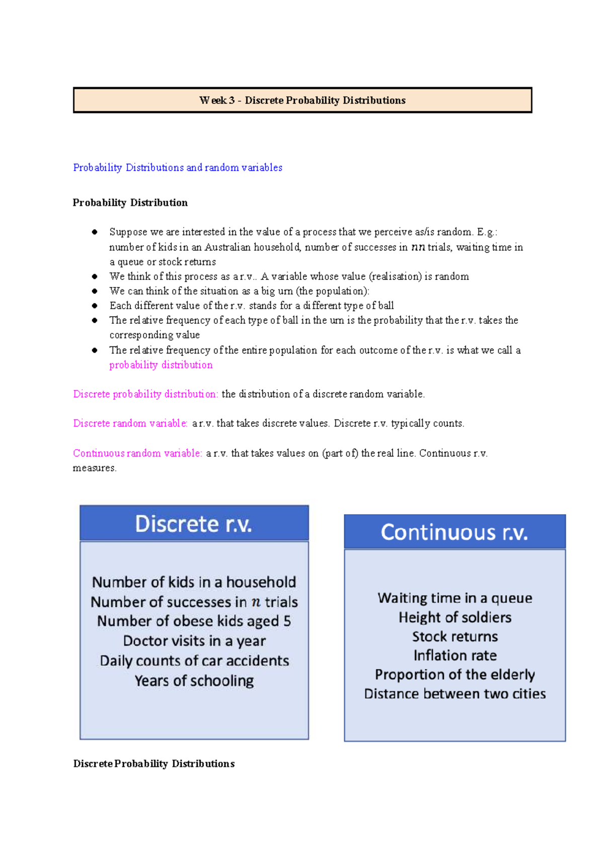 Week 3 - Discrete Probability Distributions - Week 3 - Discrete ...
