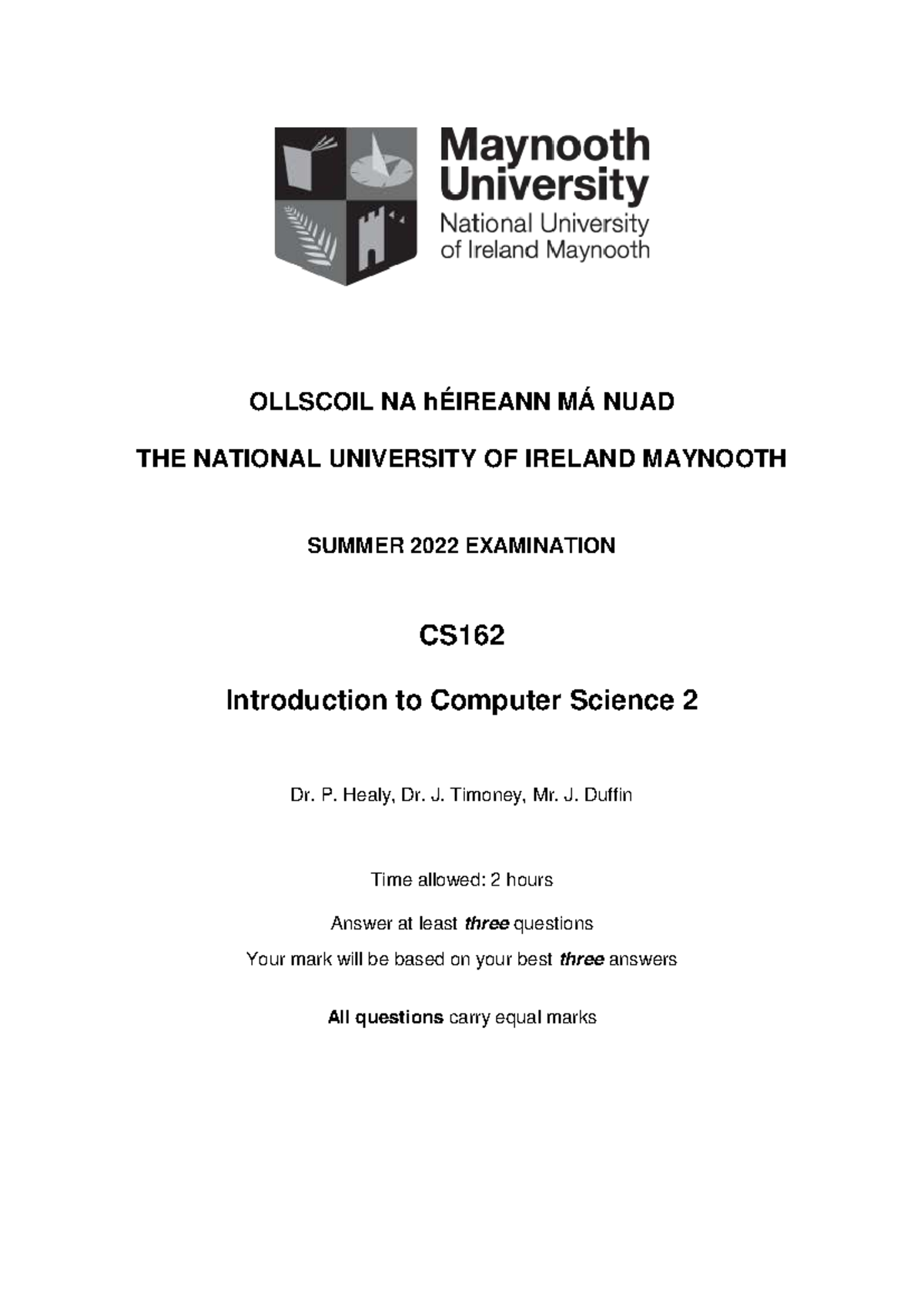 CS162 Summer 2022 Final Exam: Introduction to Computer Science 2 - Studocu