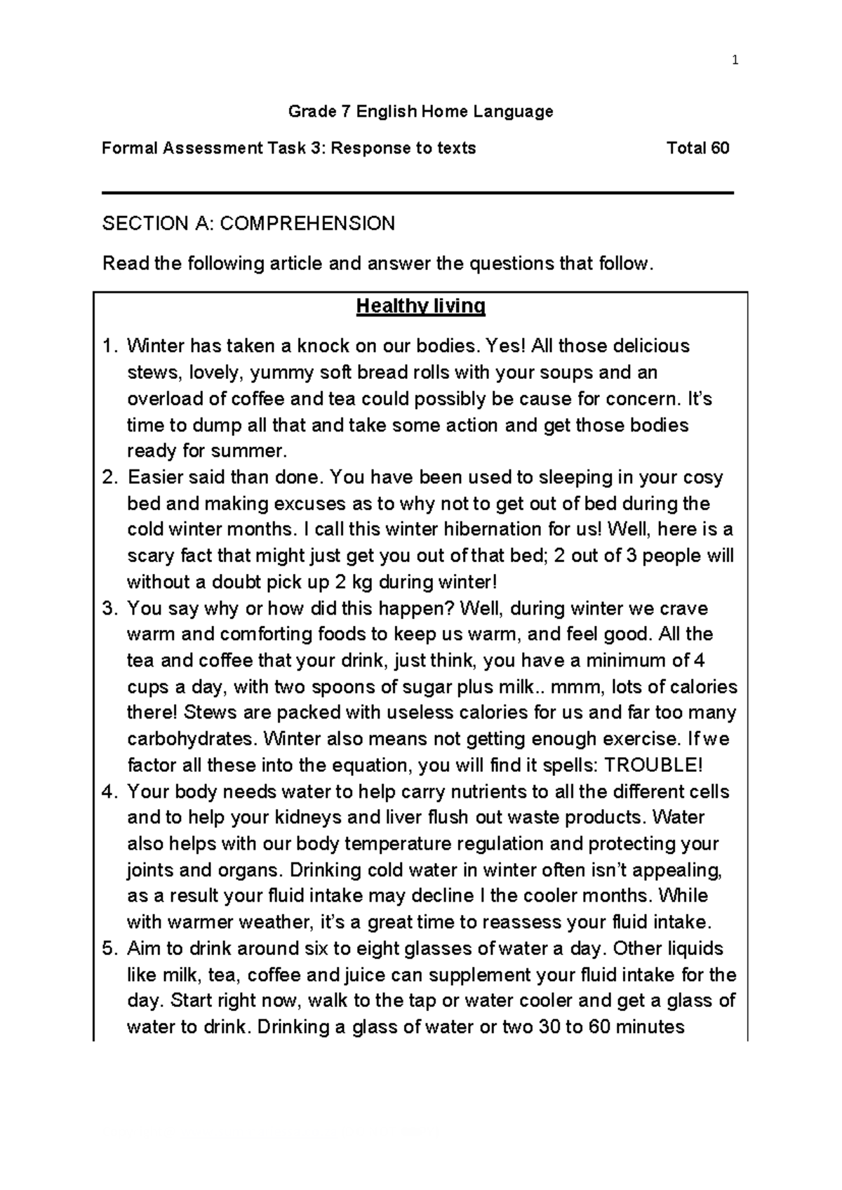 Grade 7 English Home Language Formal Assessment Task 3: Response to ...