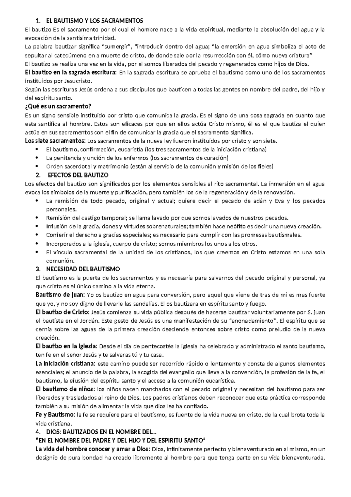 Resumen sobre el Bautismo y Sacramentos - Estudio Teológico - Studocu