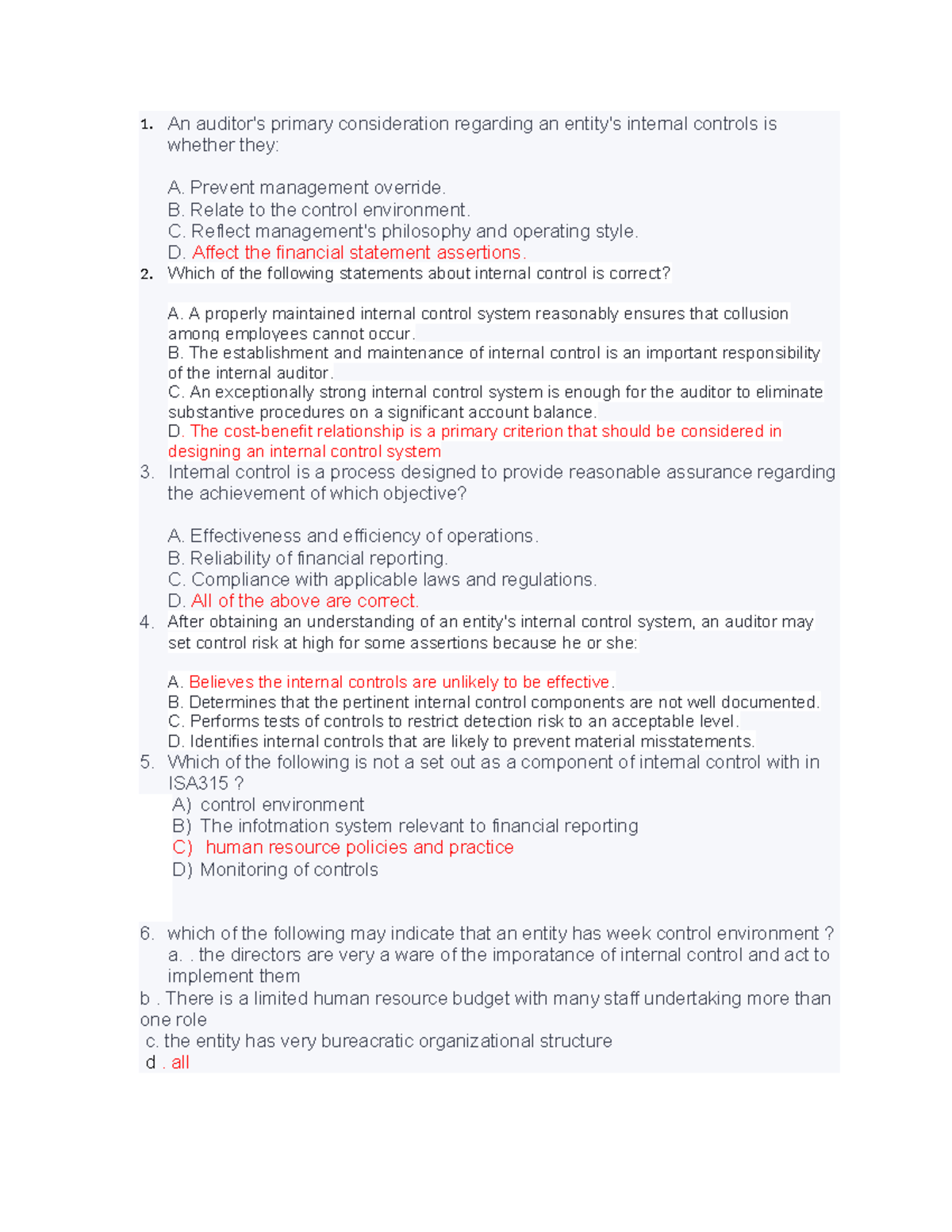 Internal Control Concepts for Auditors - Practical Material - Studocu