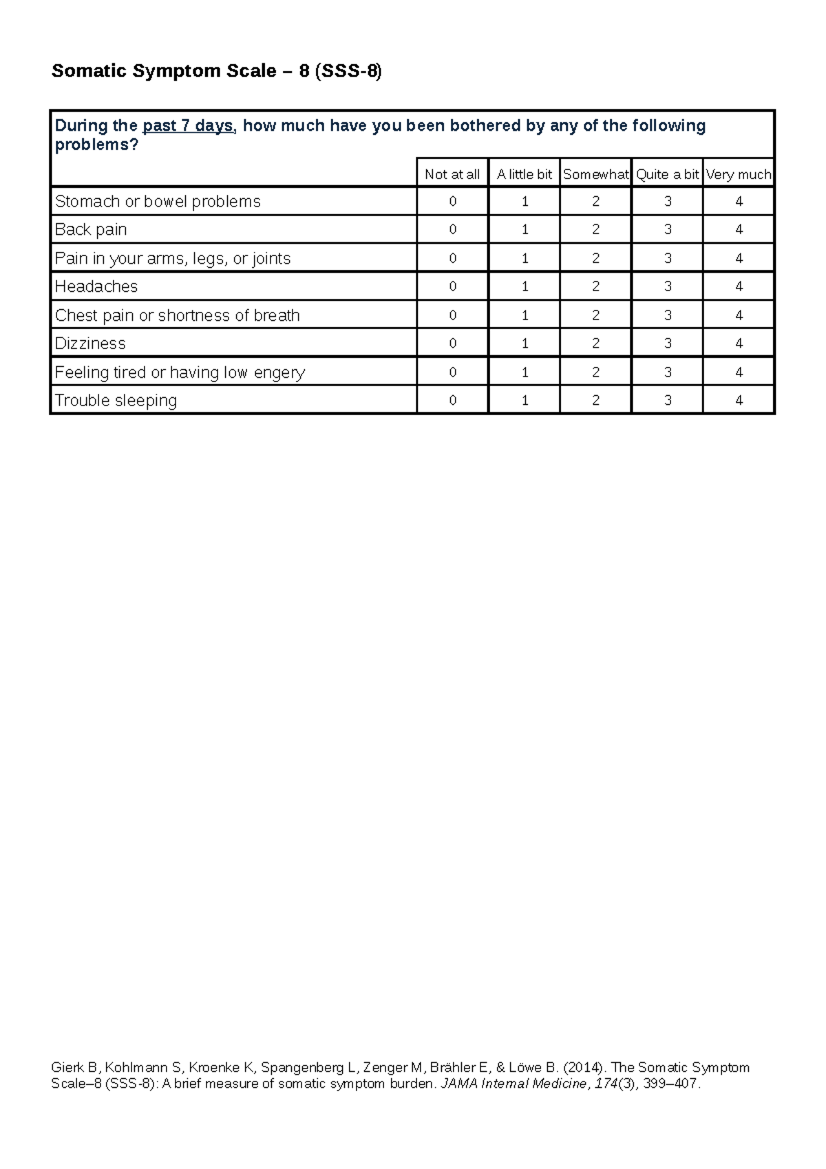 SSS8 English: Administration of the Somatic Symptom Scale - Studocu
