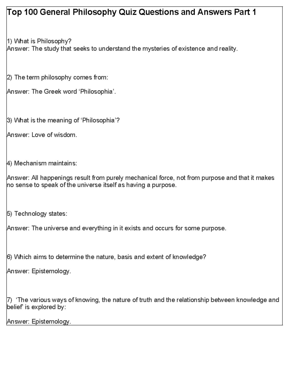 Top 100 PHIL 101 Quiz Questions & Answers - Part 1 - Studocu
