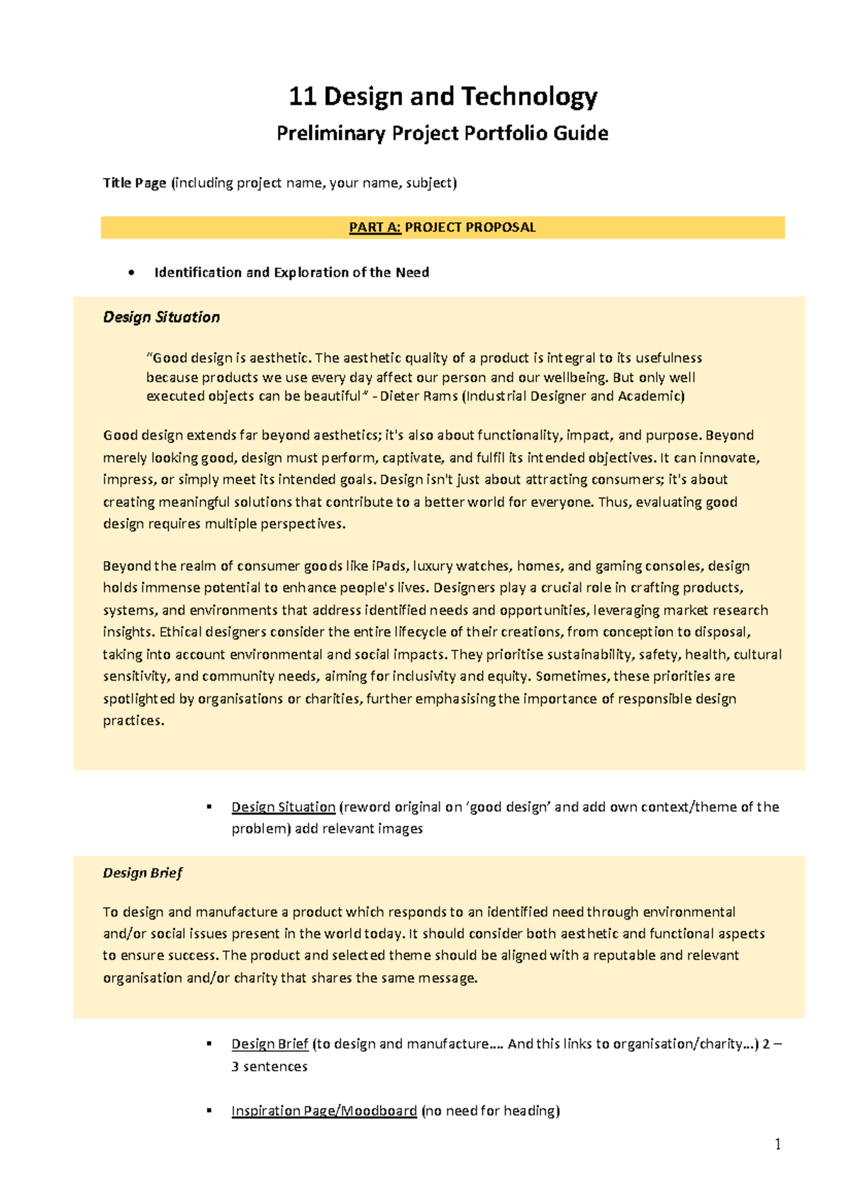 11 DT Portfolio Guide 2025: Design & Technology Project Proposal - Studocu