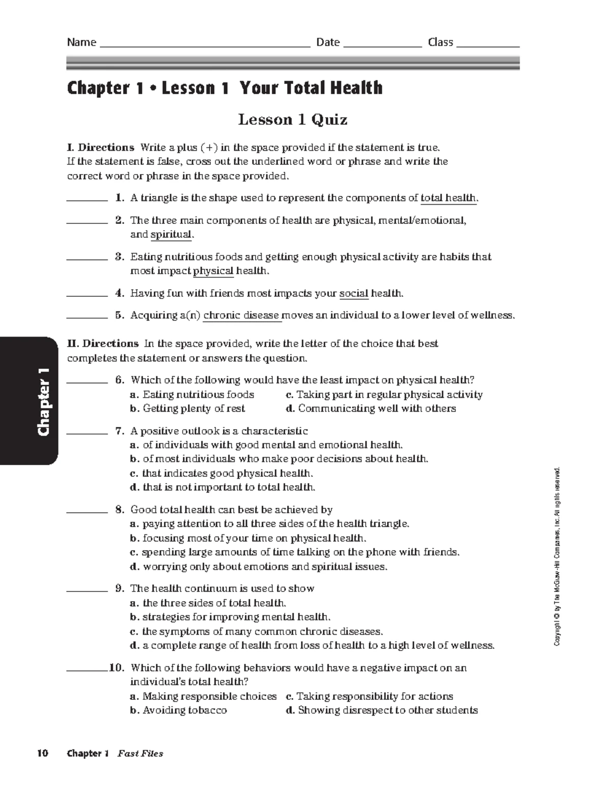 CH 1 Lesson 3 Quiz - Health Risks and Behaviors Assessment - Studocu