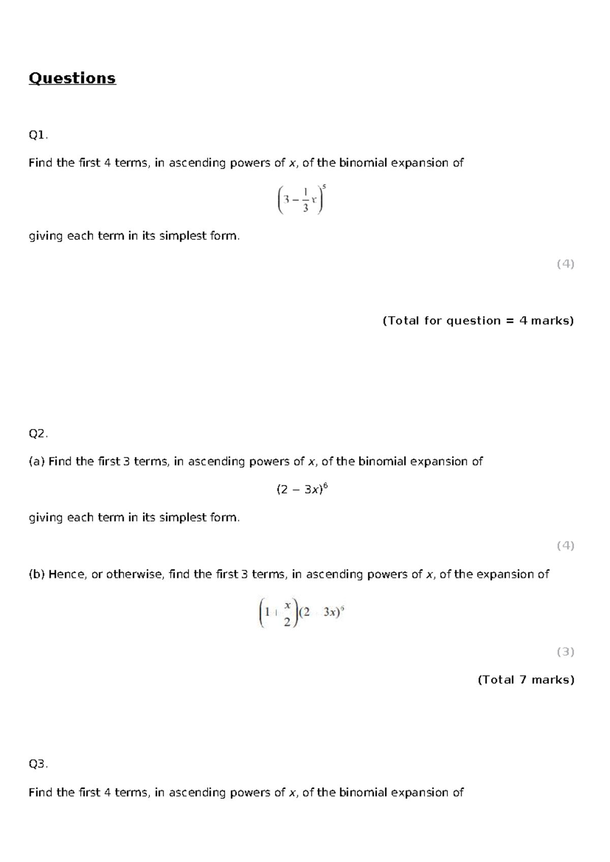 Binomial Expansion Questions and Solutions (Chemistry) - Studocu