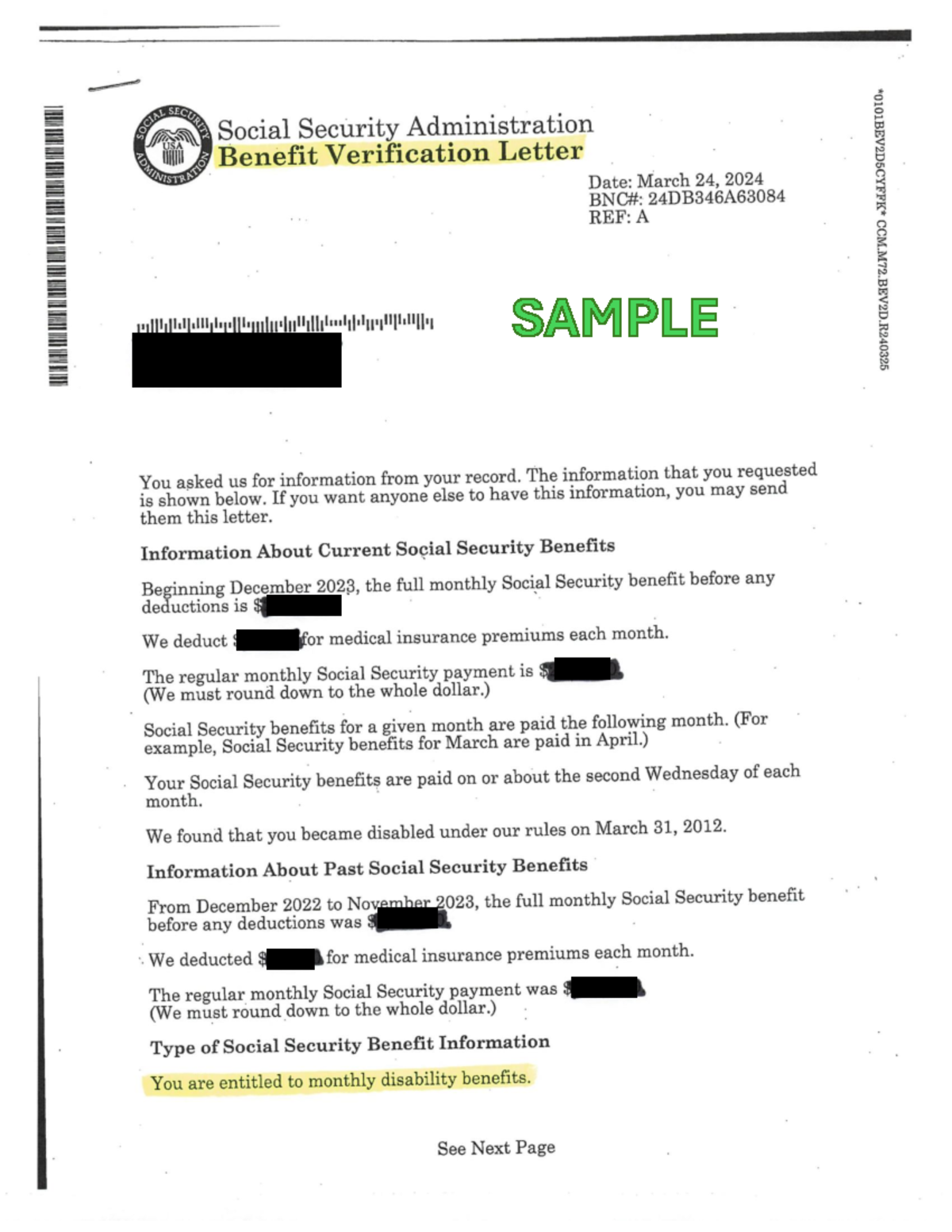 Sample Social Security Award Letter - SSA 24DB346A63084 - Studocu