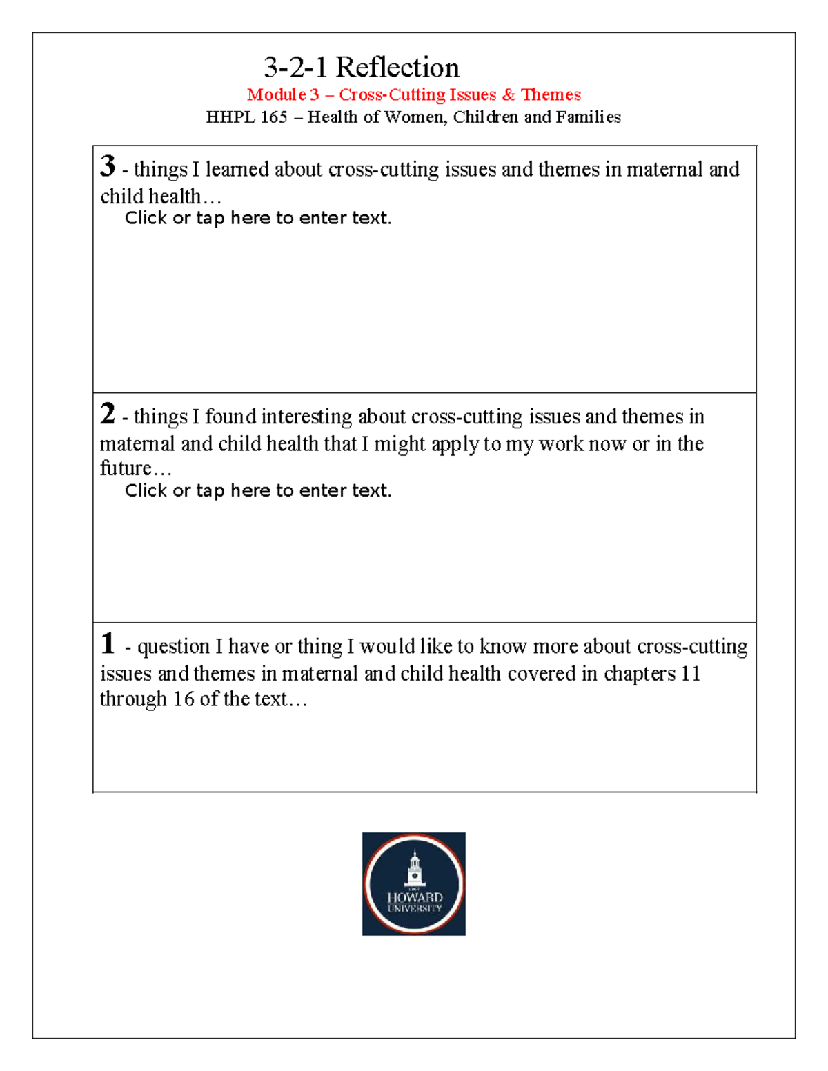 3-2-1 Reflection #3 HHPL 165 Module 3 - Chapters 11-16 - 3-2-1 ...