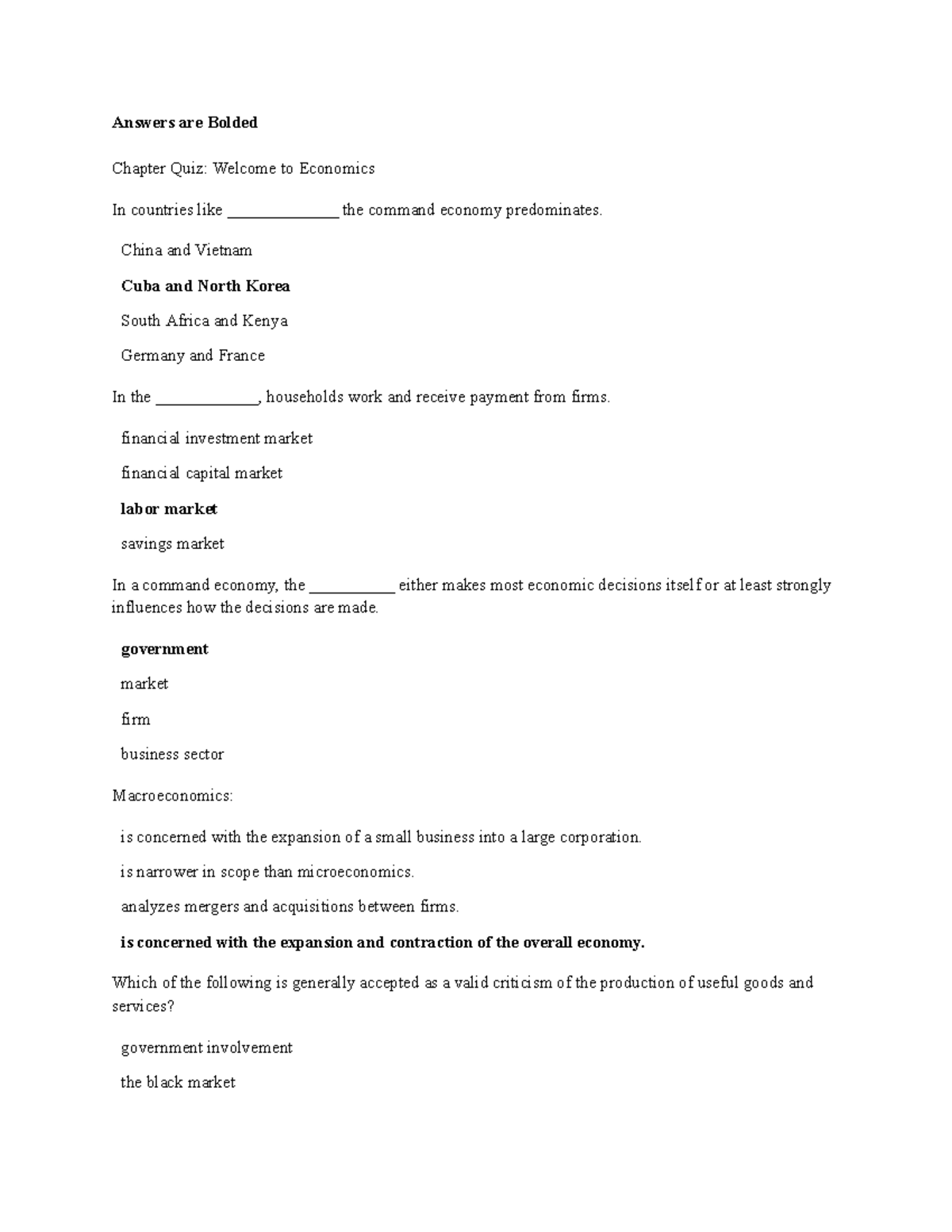 ECO101 Chapter 1 Quiz Answers: Exploring Command Economies and ...