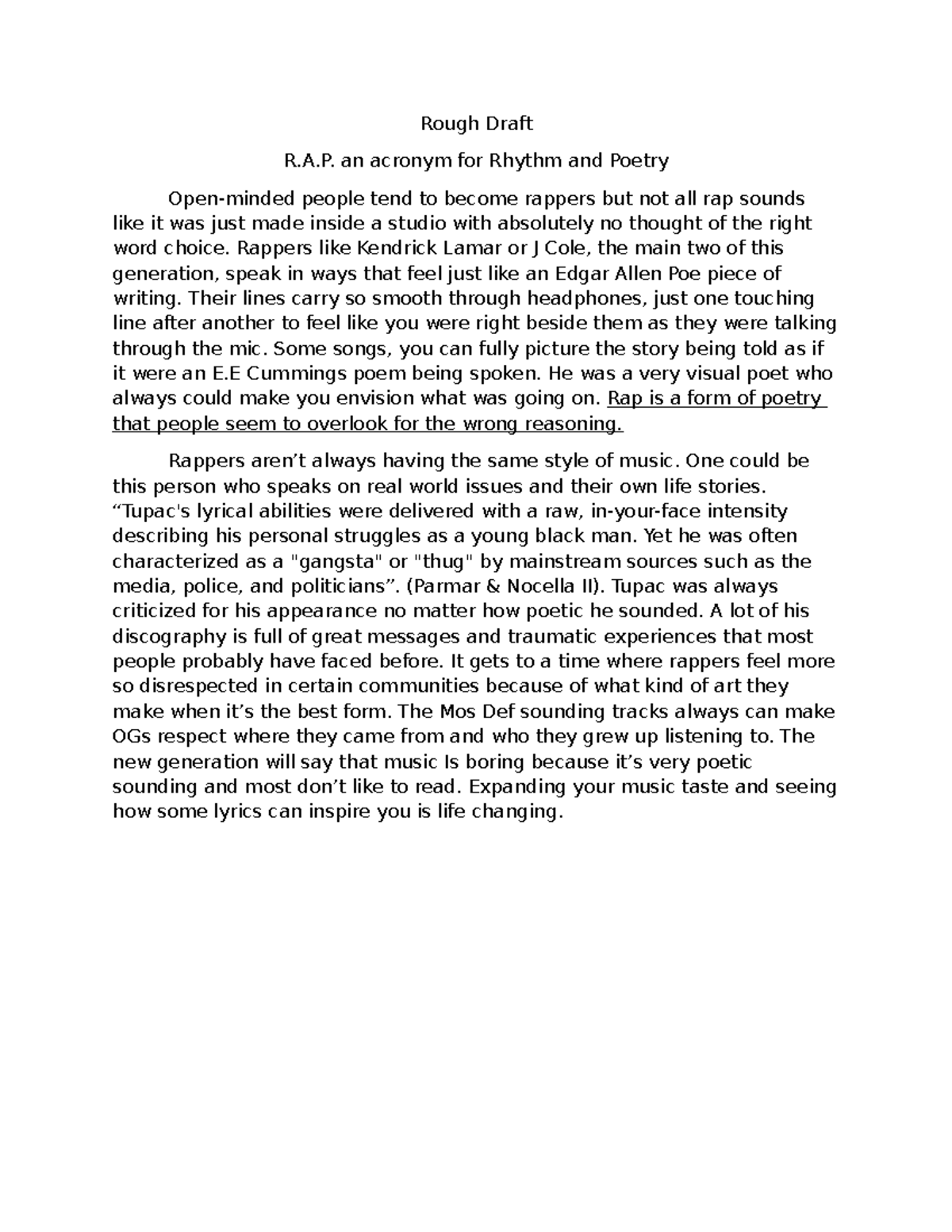 Rough Draft - Essay on Rhythm & Poetry in Rap (ENG-101-OL-6-19) - Studocu