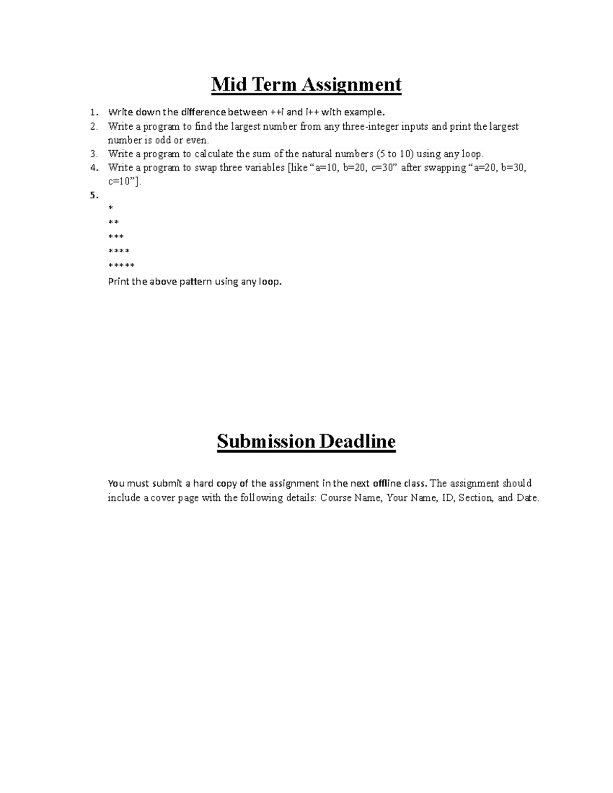 Midterm Lab Assignment: Programming Tasks & Patterns Solutions - Studocu
