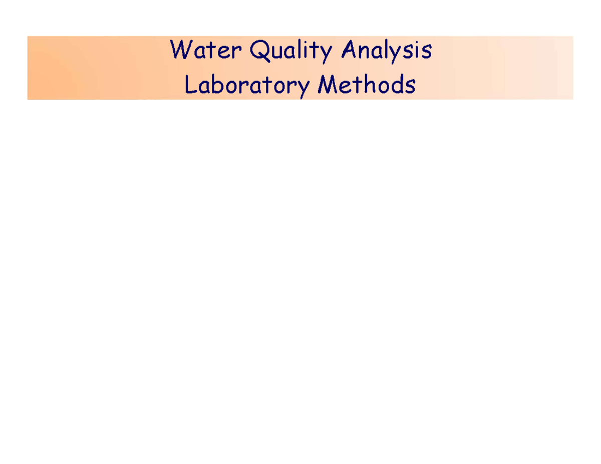 Water Quality Analysis Lab Methods: Dispersion, Pollution & Assessment ...
