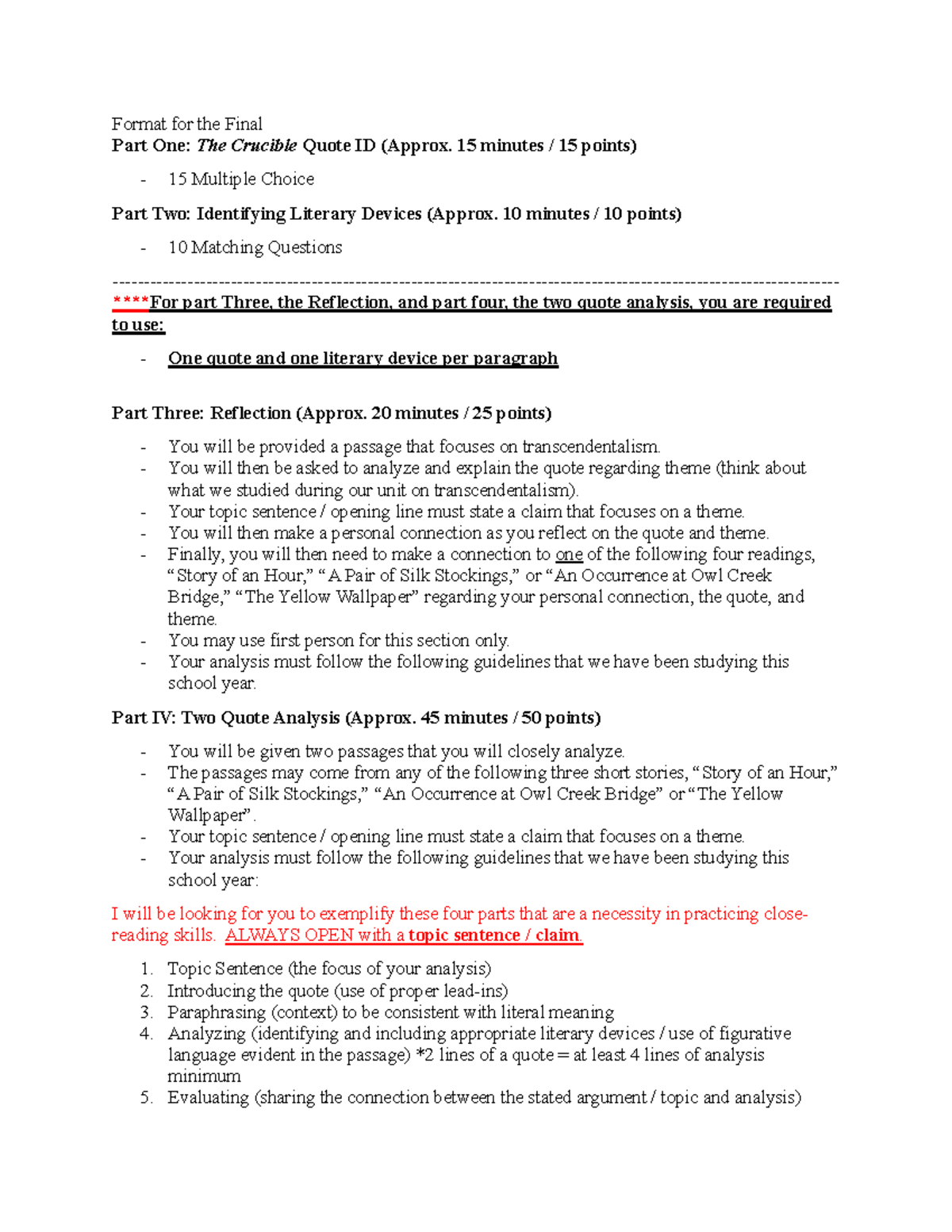 Format for Fall Final 2025: The Crucible Analysis & Reflection - Studocu