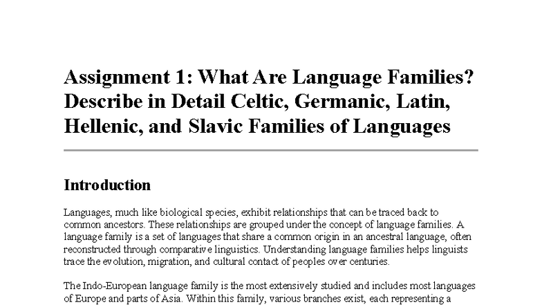 Assignment 1: Exploring Language Families - Celtic, Germanic, Latin ...