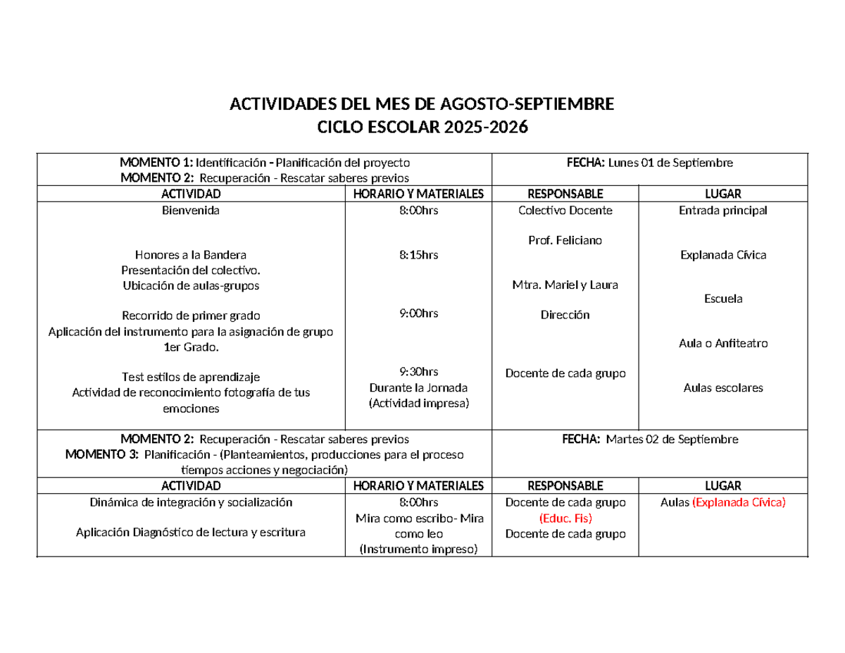 Actividades de la Primer Semana - Ciclo Escolar 2023-2024 - Studocu