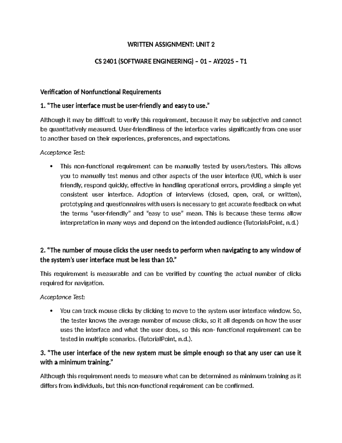 CSc 333 Unit 2 Assignment: Verification of Nonfunctional Requirements ...