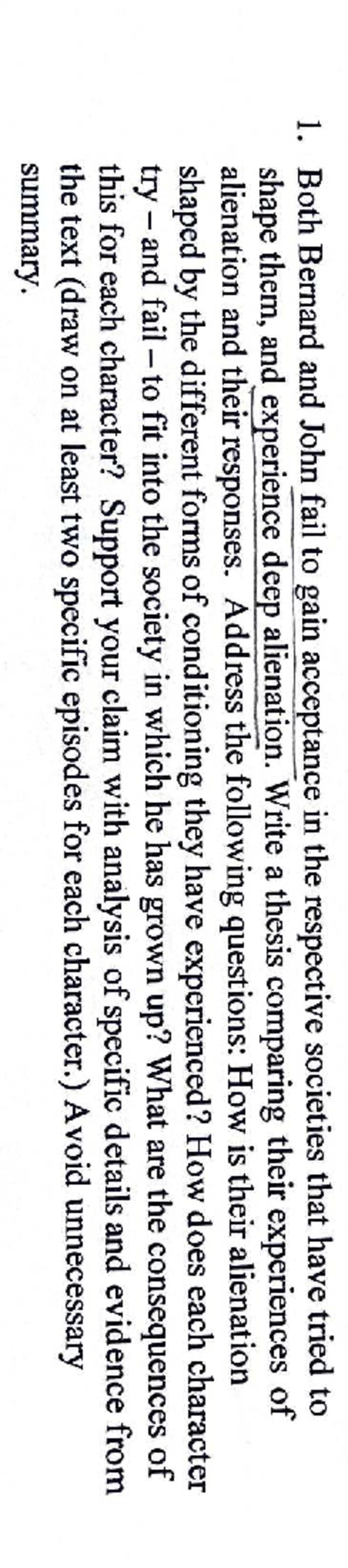 ENGL 1400 Midterm Essay: Analyzing Alienation in Bernard and John - Studocu
