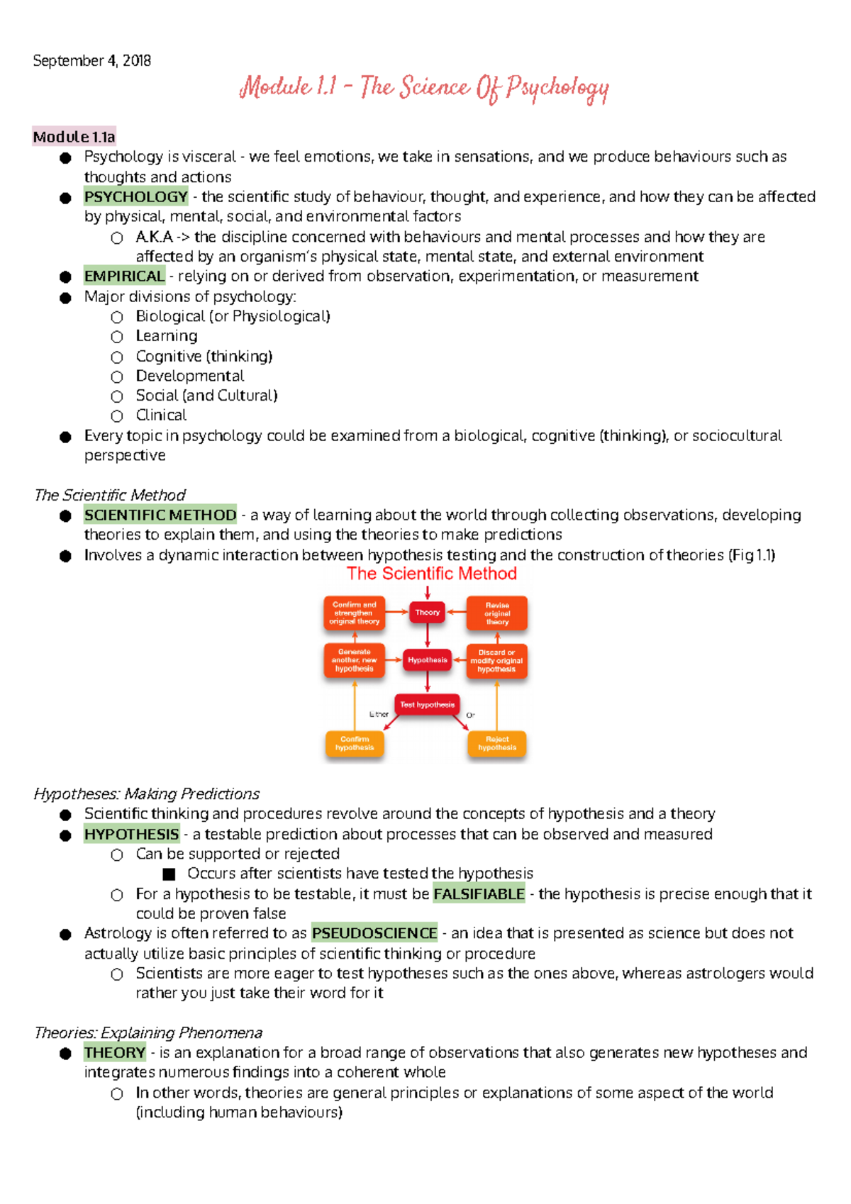 PSYC1000 - Lecture Notes on Chapter 1: The Science of Psychology - Studocu