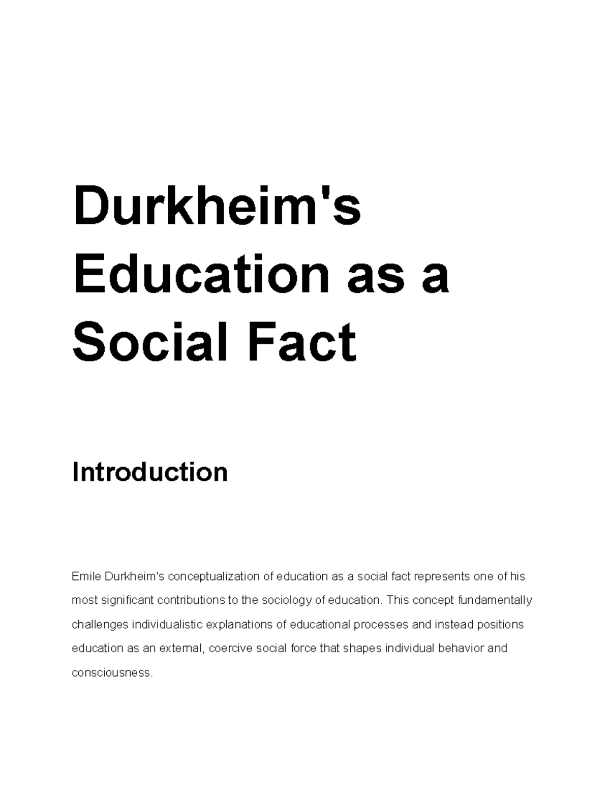 Durkheim's Education as a Social Fact: Key Concepts and Implications ...