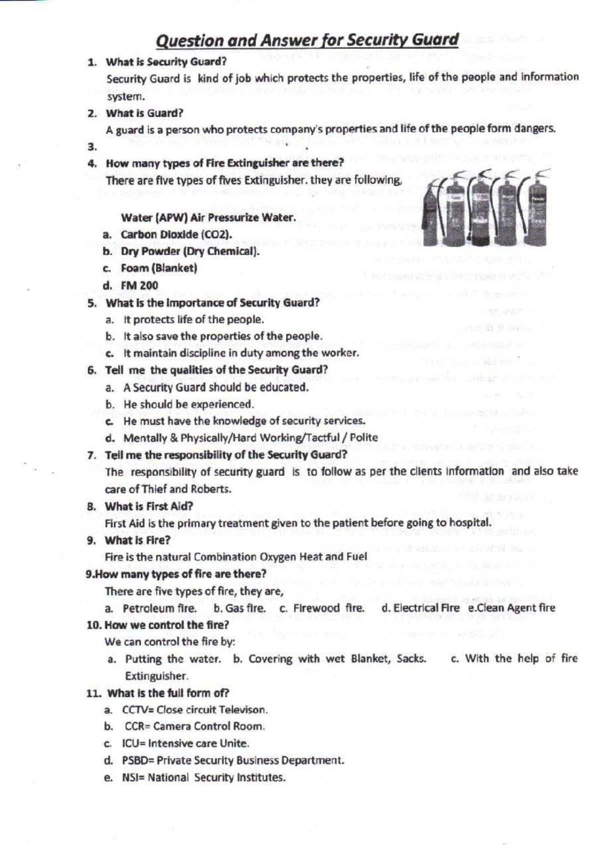 Security Guard Q&A: Roles, Responsibilities & Fire Safety - Studocu