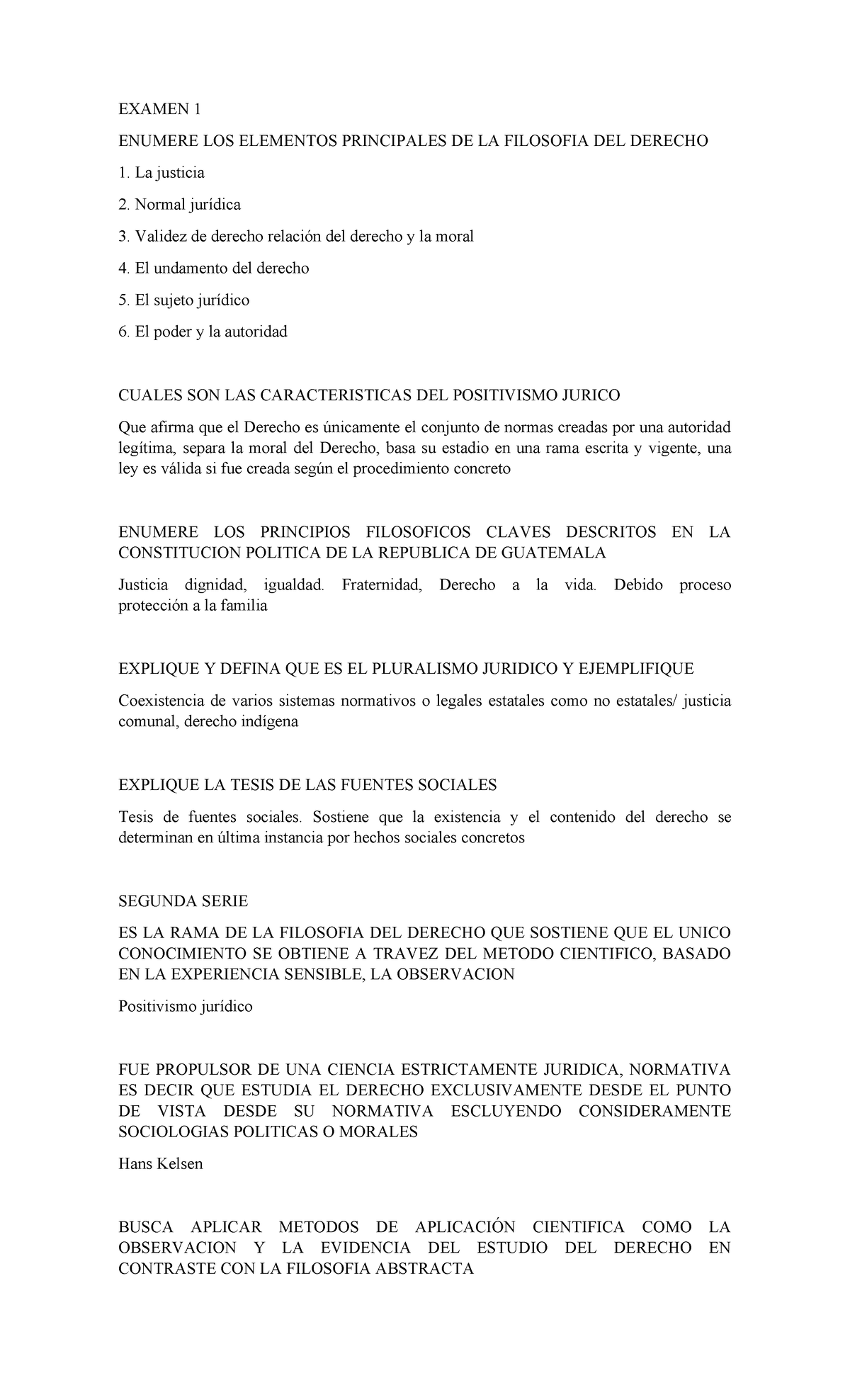 Examen 1 FILO: Elementos Clave de la Filosofía del Derecho - Studocu