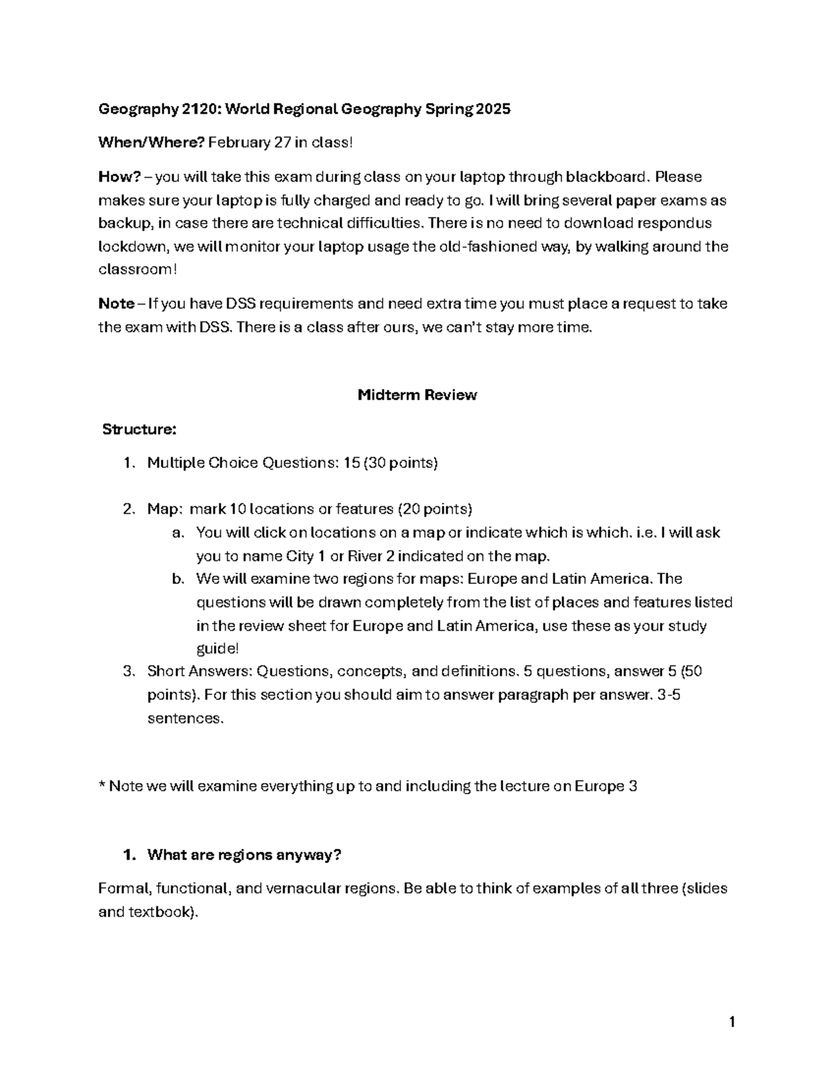 Midterm Review Guide for GEOG 2120 - Spring 2025 Exam Insights - Studocu