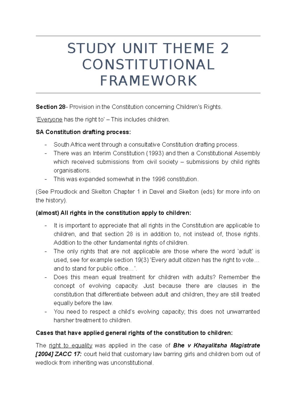Lecture Notes: Constitutional Framework and Children's Rights (LAW 101 ...