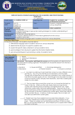 LPW3 EAPP Semi-Detailed Lesson Plan: Techniques in Summarizing Academic ...