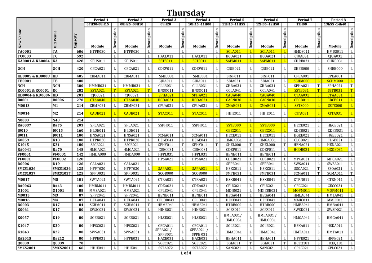 2026 1ST Semester Lecturing Time Table - NCH 12H05 & More - Studocu