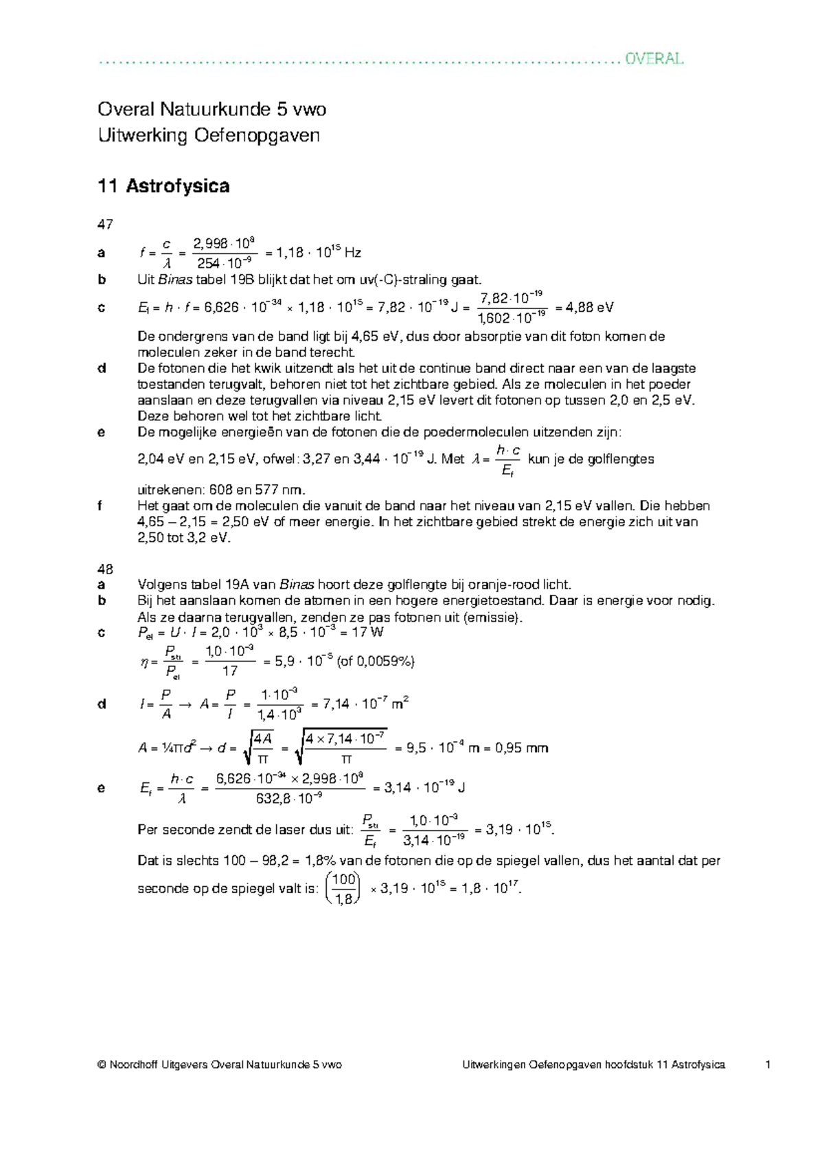 Overal Natuurkunde 5 vwo H11: Astrofysica Oefenopgaven Uitwerkingen ...