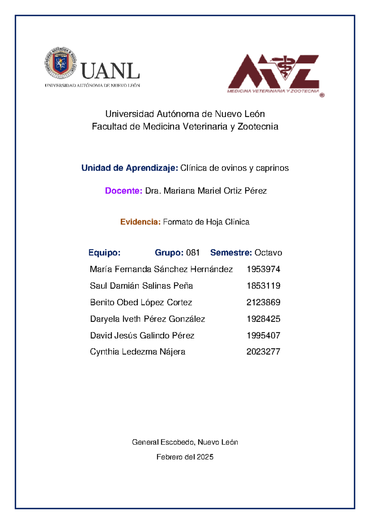Hoja Clínica de Ovinos y Caprinos - GPO 81 - Clínica Veterinaria - Document Preview