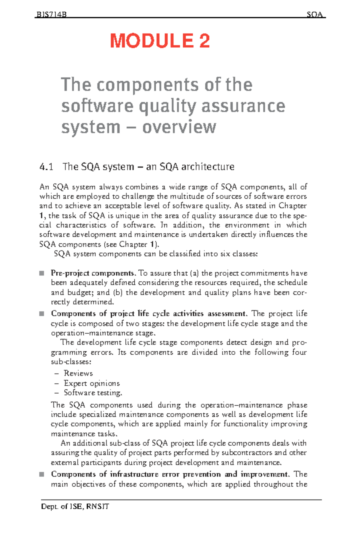 BIS714B SQA Module 2: Overview of SQA System Components - Studocu