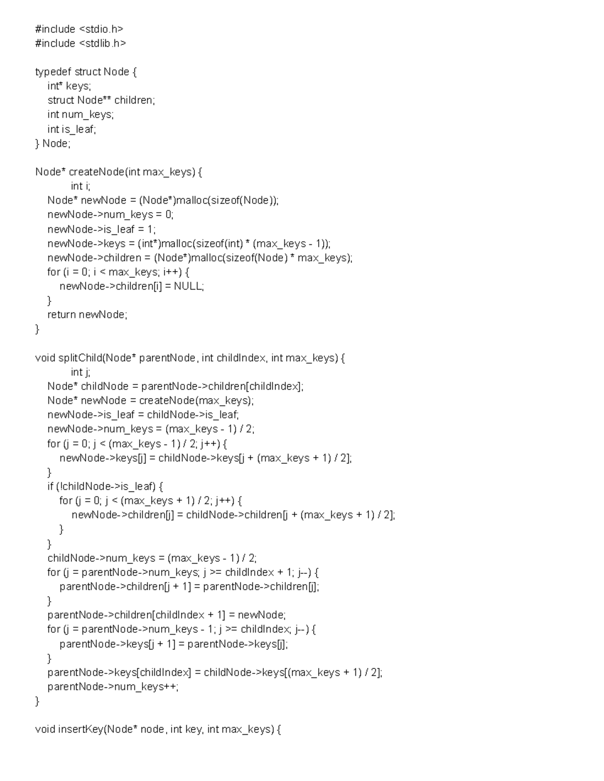 Ex 12 B-Tree Creation - vbfb - #include #include typedef struct Node ...