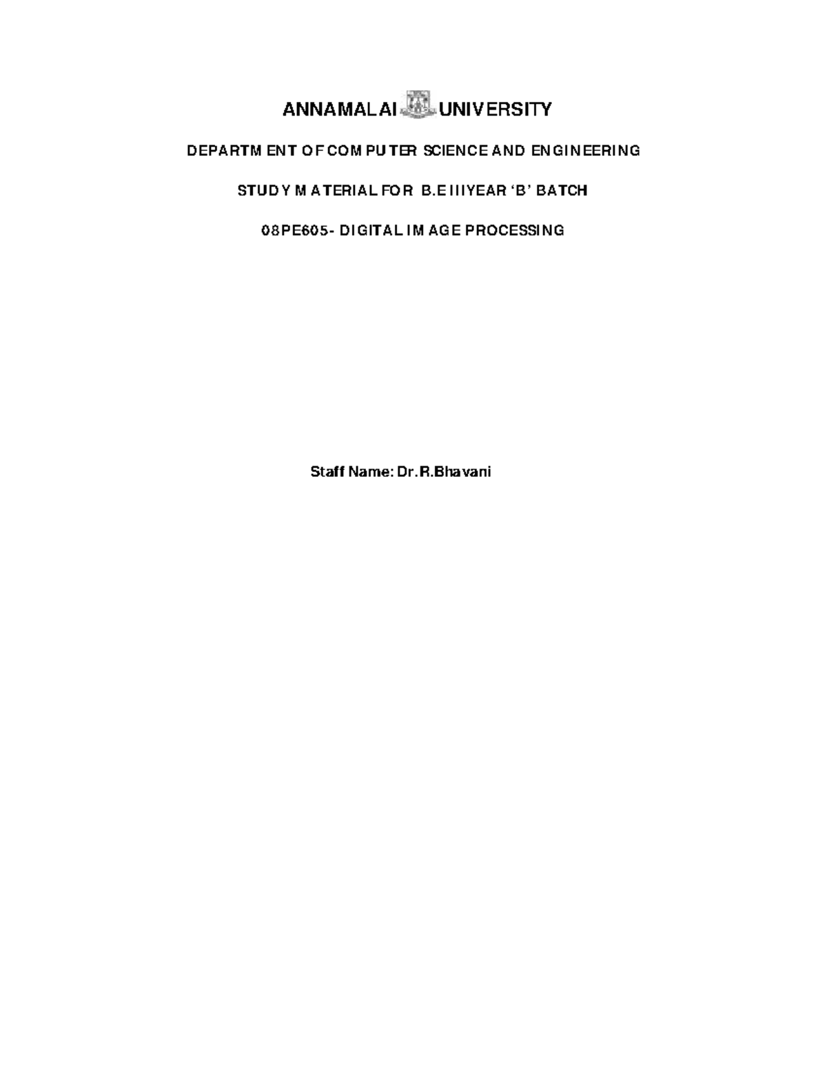 08PE605 - Digital Image Processing Study Material for B.E. - Studocu