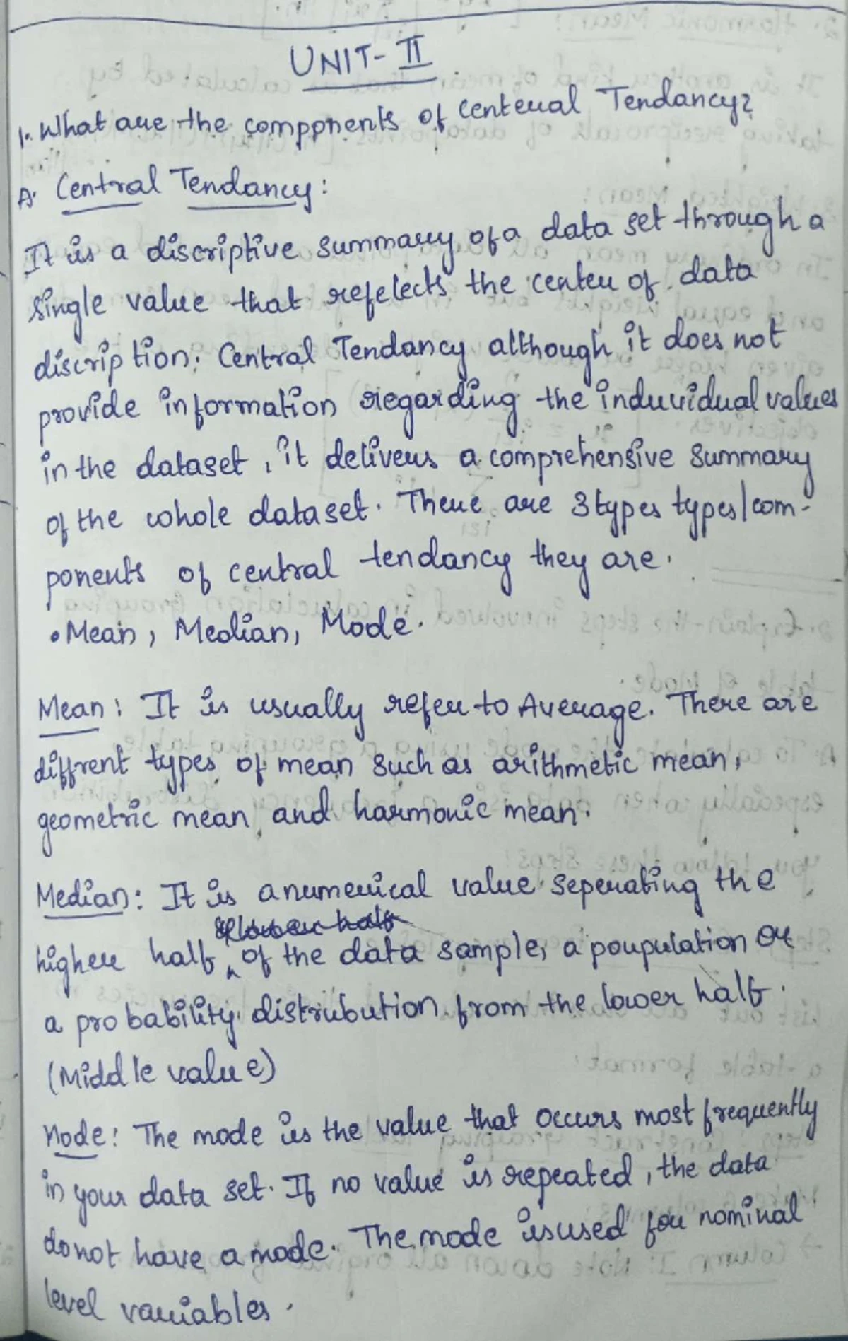 DAE UNIT 2 Short - Summary Notes on Essential Statistics for Data ...