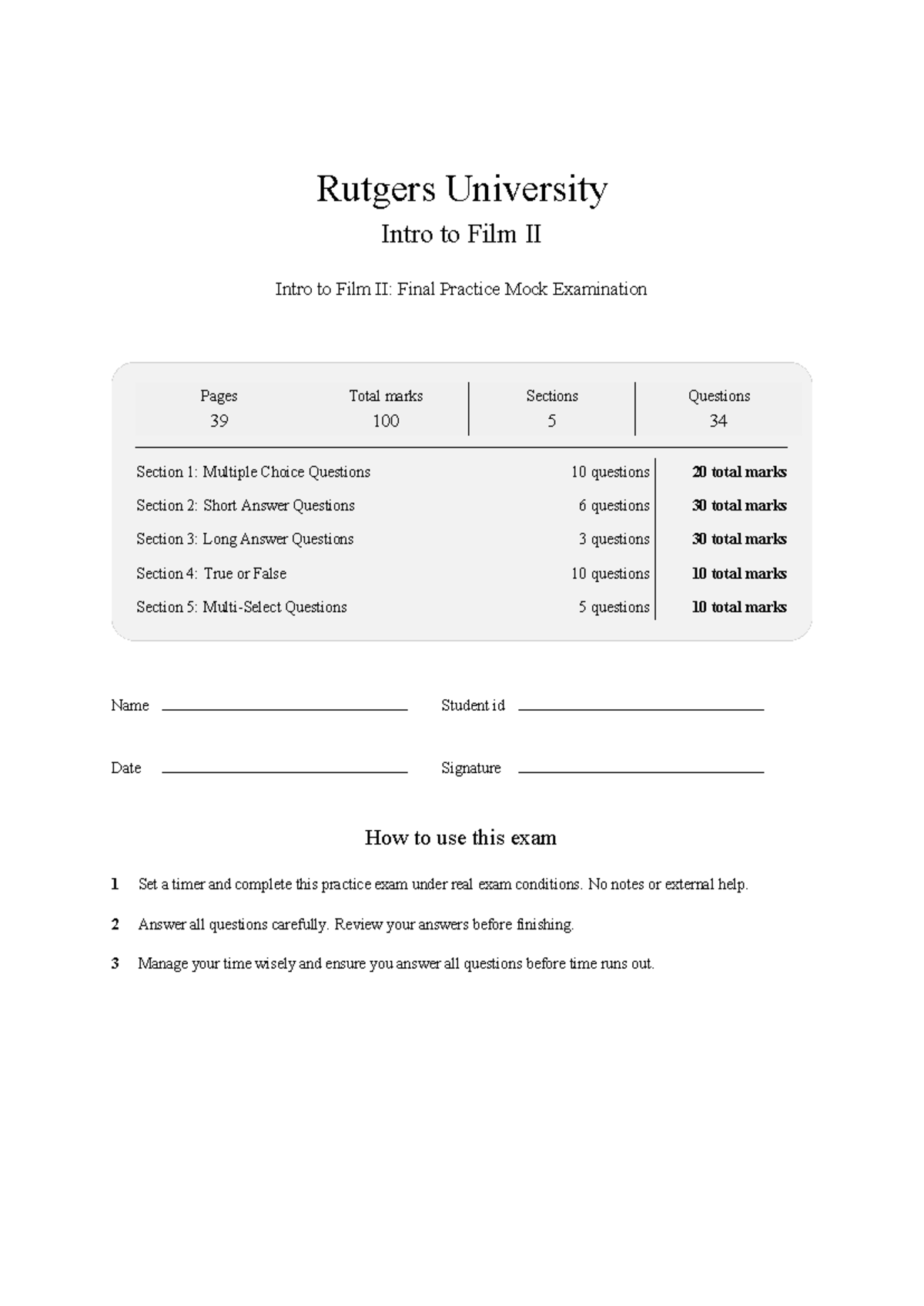 01:175:202 Intro to Film II: Final Practice Mock Exam 2026 - Studocu
