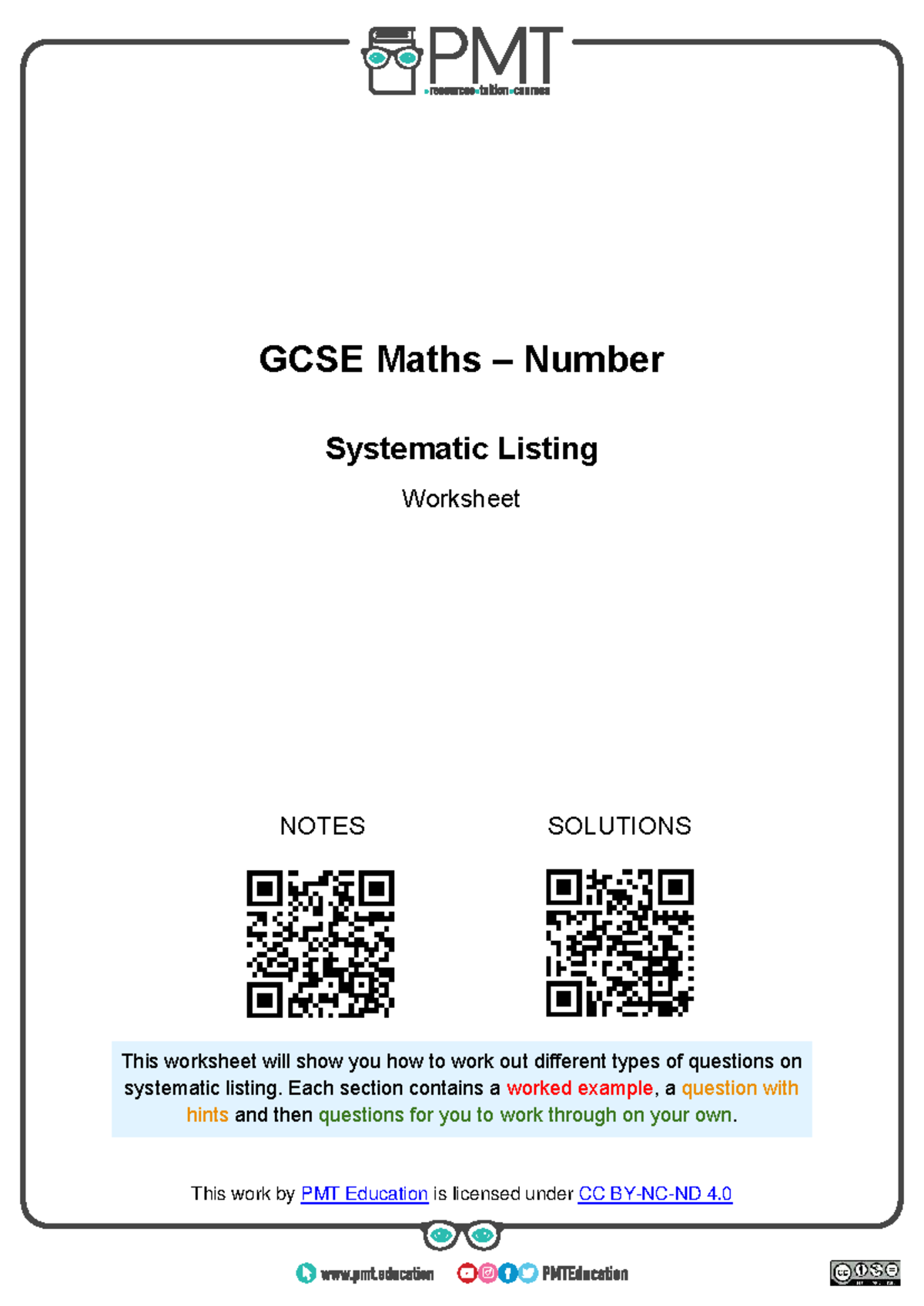 GCSE Maths: Systematic Listing Worksheet Notes & Solutions - Studocu