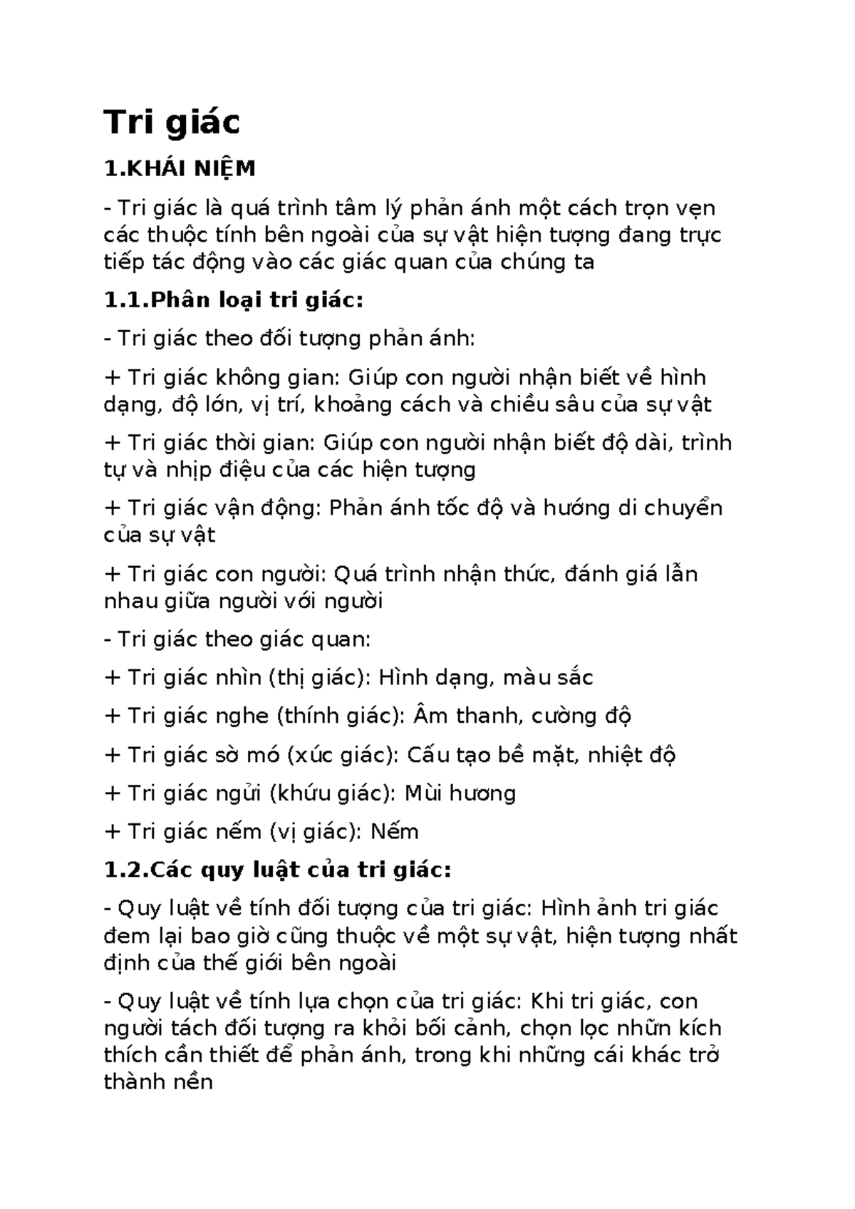 Tri giác 1: Khái Niệm và Các Quy Luật Cơ Bản (Tâm Lý Học) - Studocu
