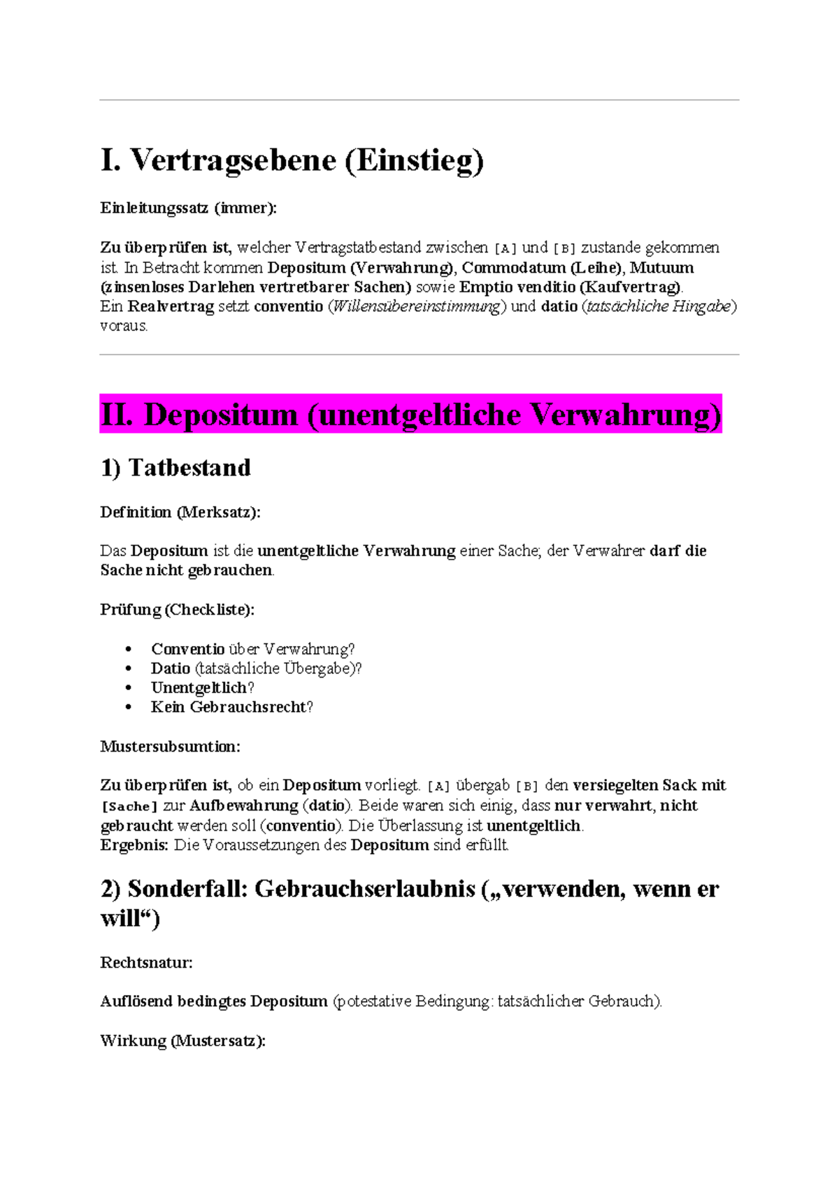 Falllösungsschema zu Realverträgen (Recht) - Studocu