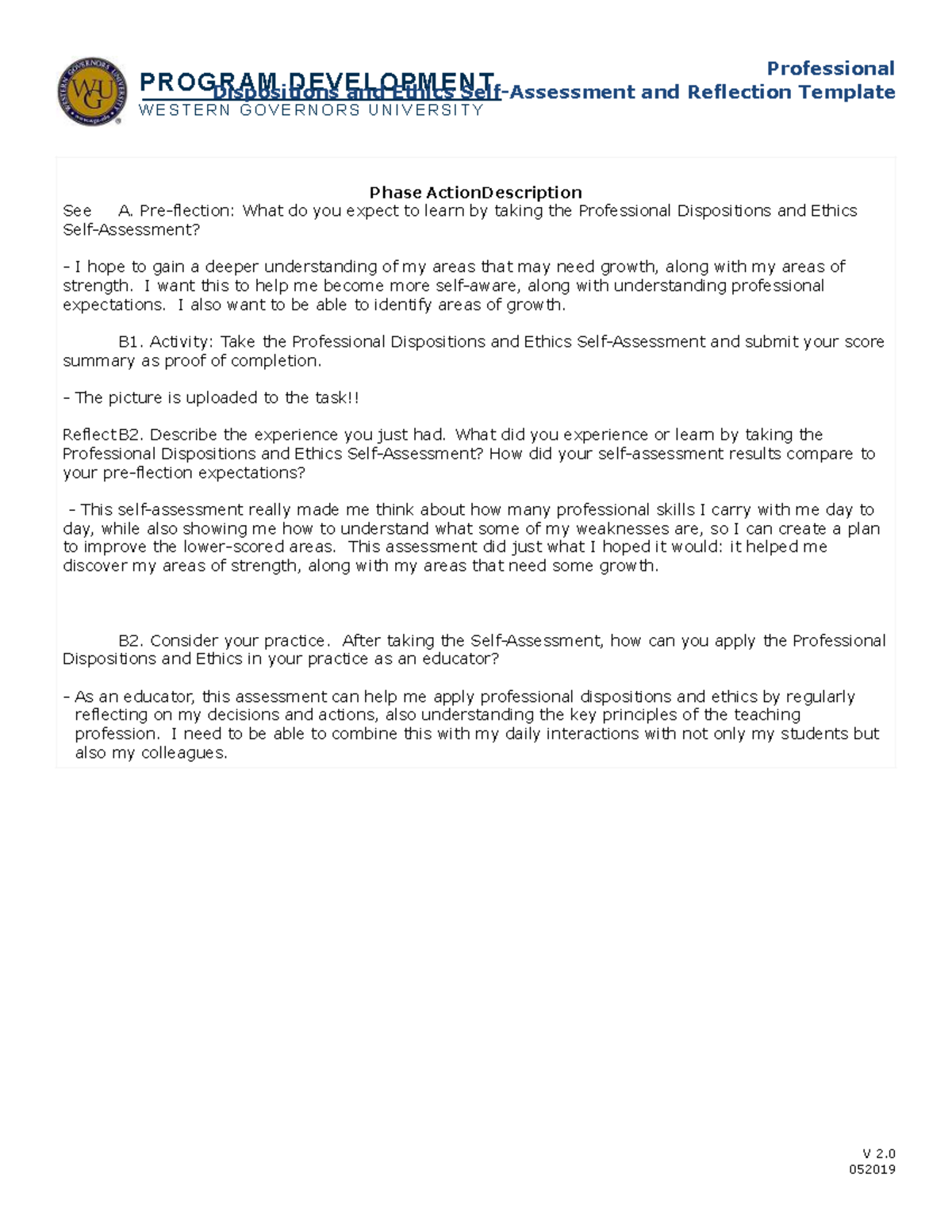 Professional Dispositions & Ethics Reflection Template - WGU - Studocu