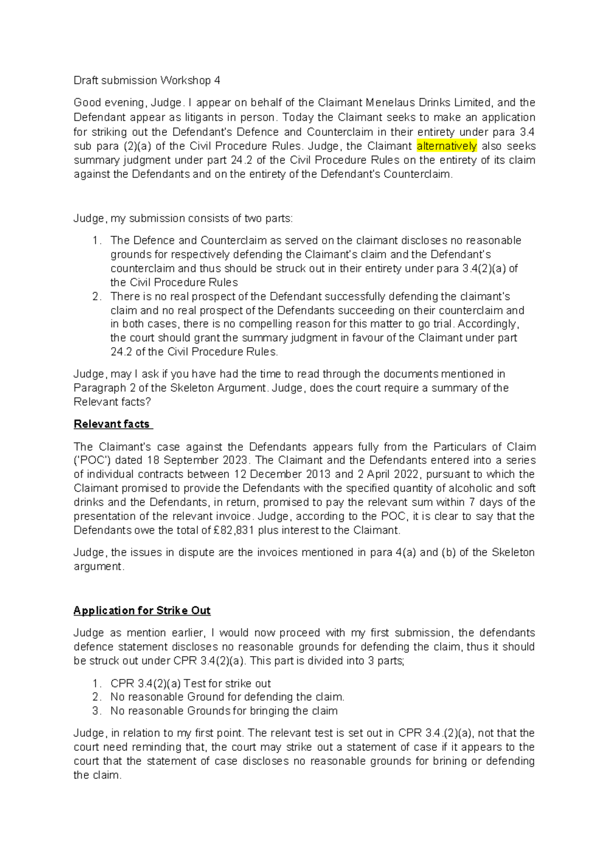 Draft Submission for Workshop 4 on Civil Procedure Rules and Summary ...